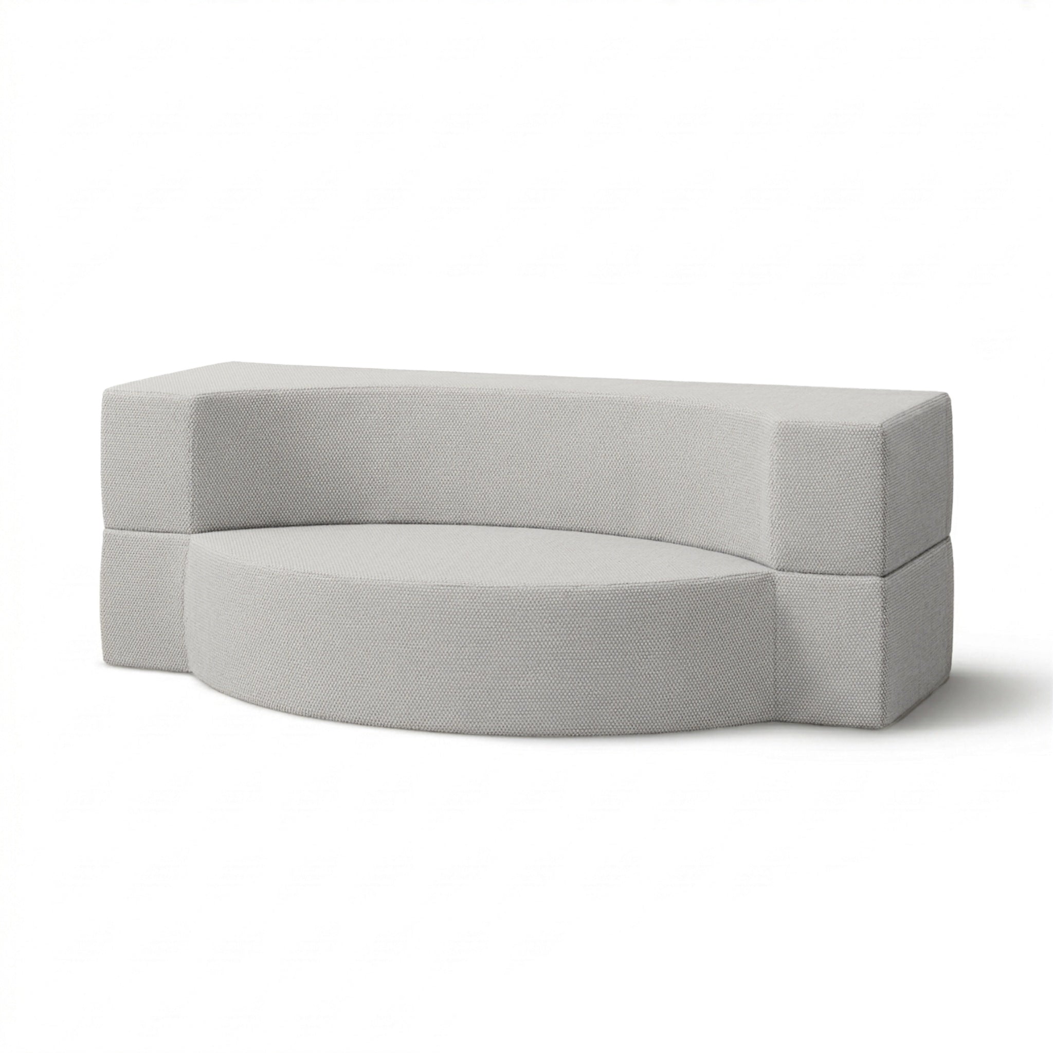Sofa ogrodowa piankowa 200x100x70 cm w stylu japandi - tkanina outdoorowa Harris, półokrągła forma | Lunaria Mglista Biel (HARRIS 7524)