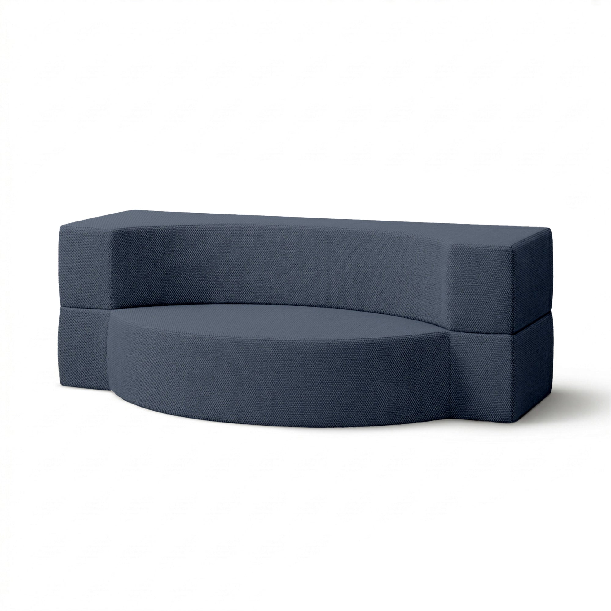 Sofa ogrodowa piankowa 200x100x70 cm w stylu japandi - tkanina outdoorowa Harris, półokrągła forma | Lunaria Nocny Denim (HARRIS 7526)