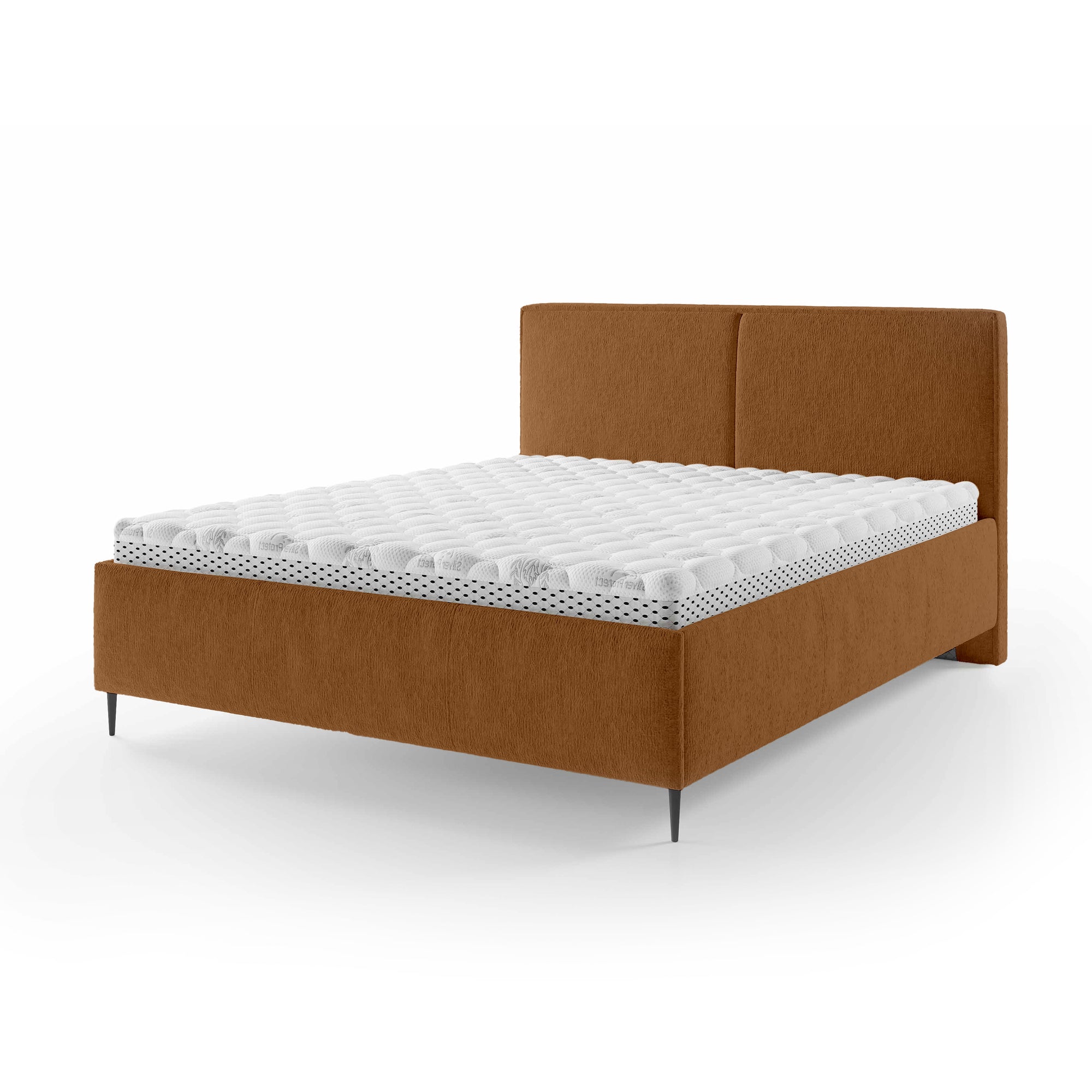 Łóżko tapicerowane z pojemnikiem w stylu minimalistycznym – puszysty zagłówek, wysokie nóżki 12 cm | Hatti 180 200 Orzech Prażony (PERFECT HARMONY 56)