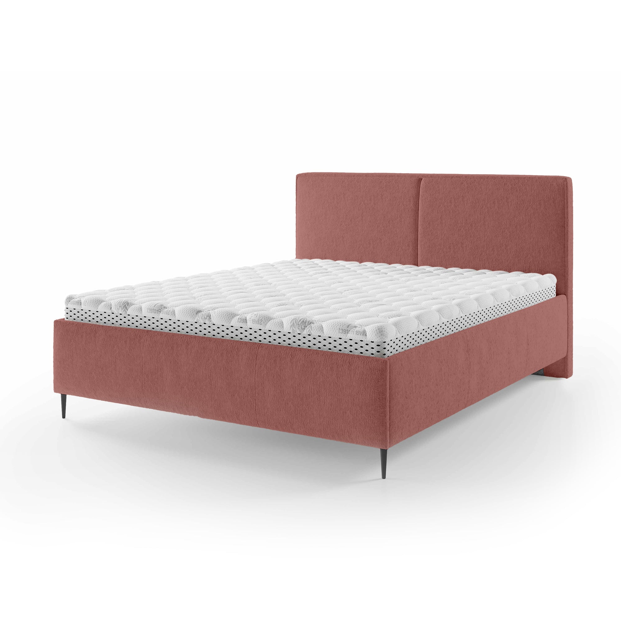 Łóżko tapicerowane z pojemnikiem w stylu minimalistycznym – puszysty zagłówek, wysokie nóżki 12 cm | Hatti 180 200 Ceglana Poświata (PERFECT HARMONY 63)