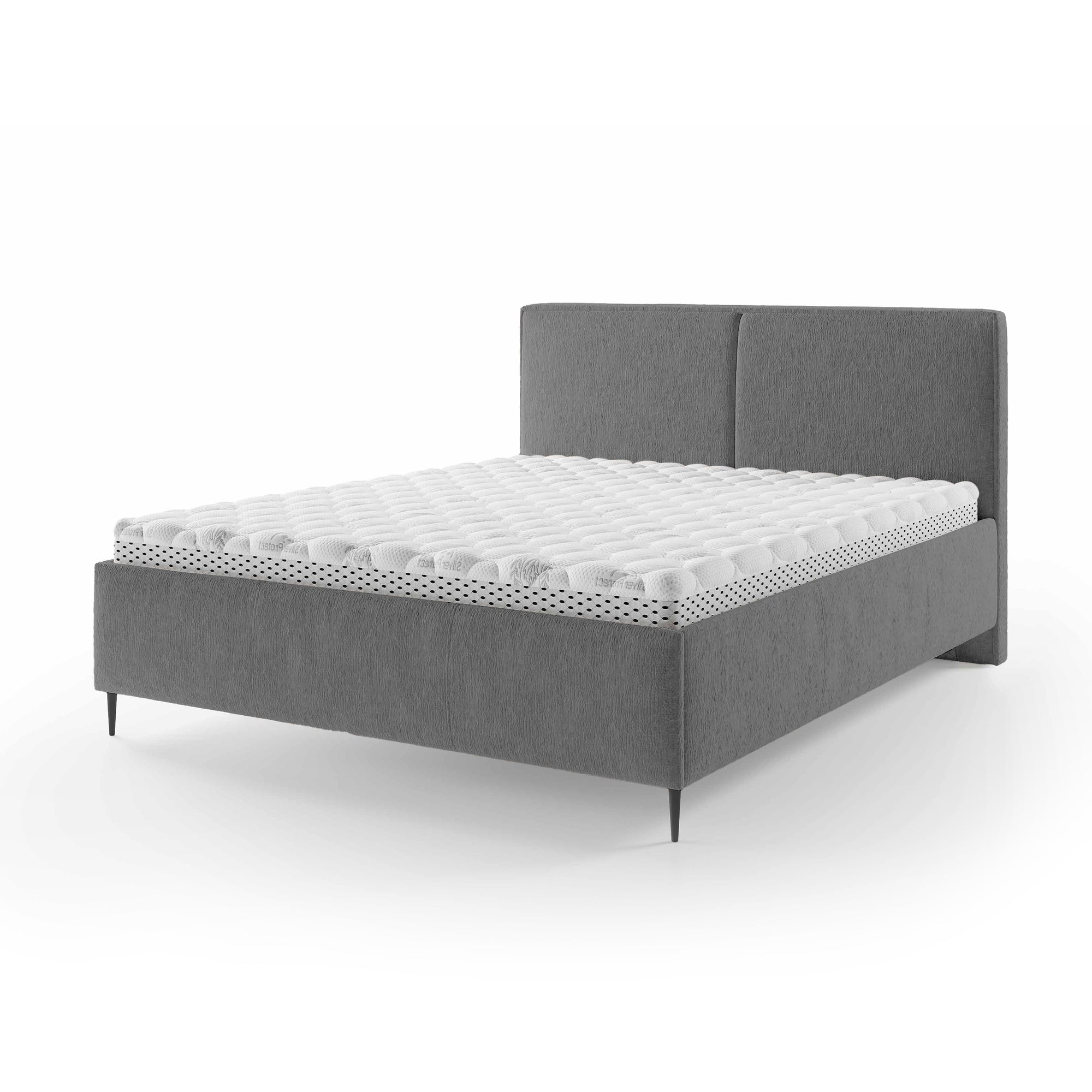 Łóżko tapicerowane z pojemnikiem w stylu minimalistycznym – puszysty zagłówek, wysokie nóżki 12 cm | Hatti 140 200 Ciemny Popiół (PERFECT HARMONY 82)