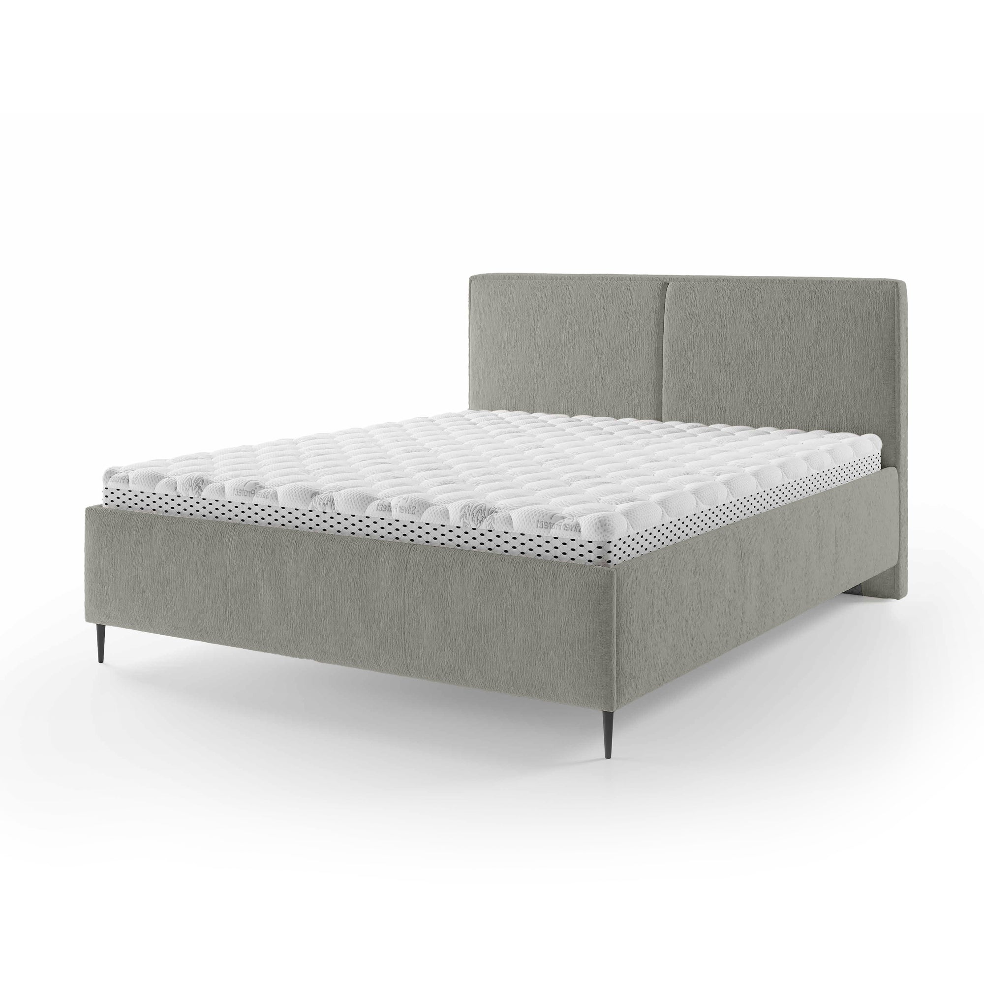 Łóżko tapicerowane z pojemnikiem w stylu minimalistycznym – puszysty zagłówek, wysokie nóżki 12 cm | Hatti 140 200 Piaskowy Mat (PERFECT HARMONY 83)