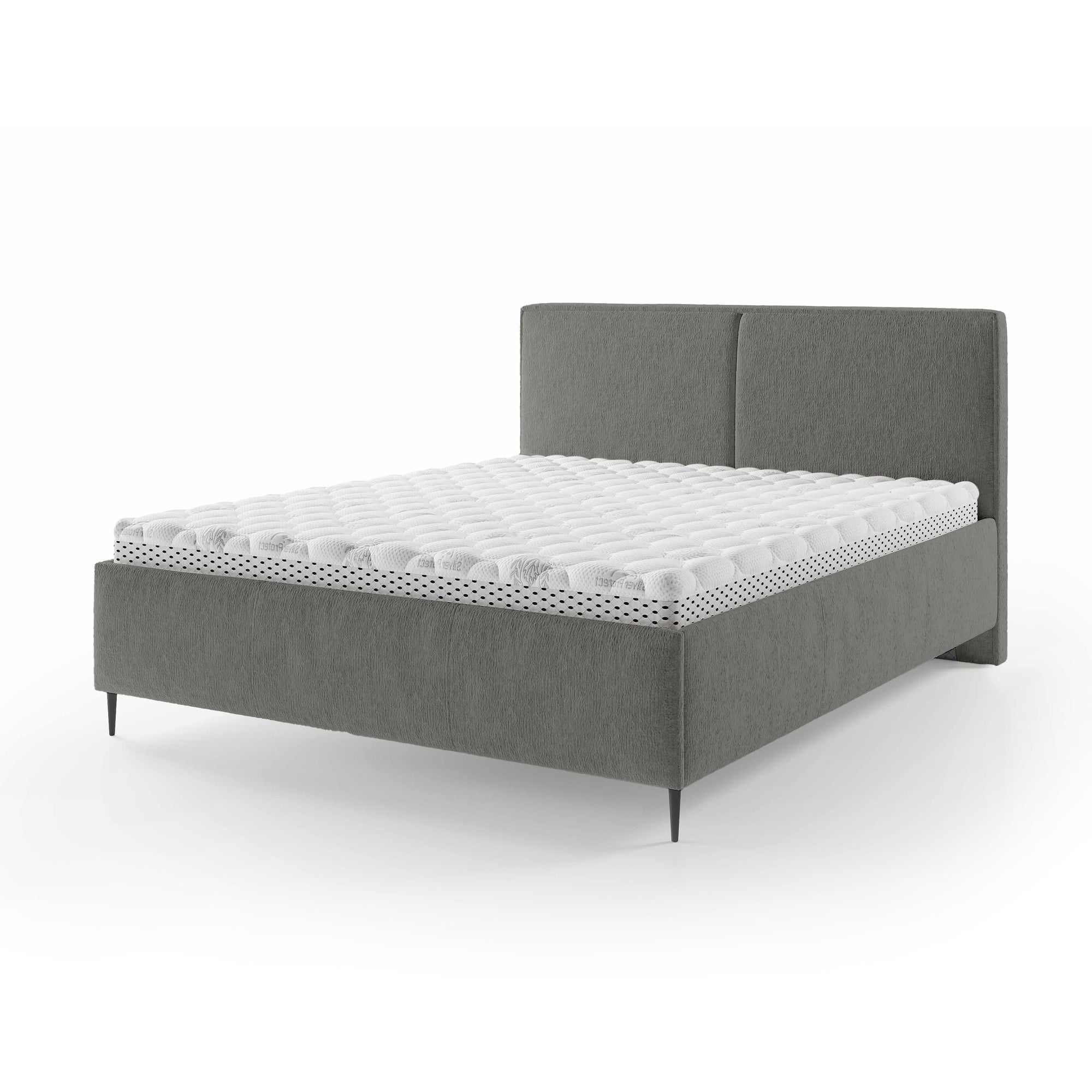 Łóżko tapicerowane z pojemnikiem w stylu minimalistycznym – puszysty zagłówek, wysokie nóżki 12 cm | Hatti 140 200 Kamienna Mgła (PERFECT HARMONY 85)