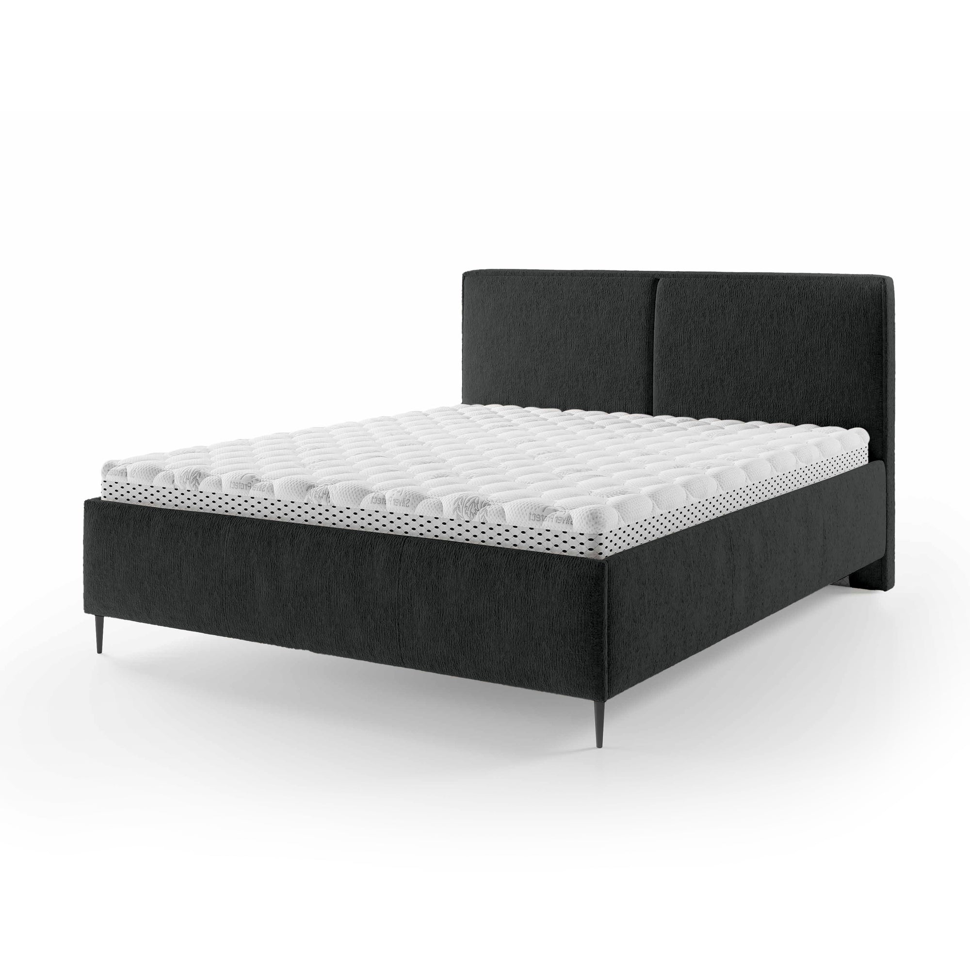 Łóżko tapicerowane z pojemnikiem w stylu minimalistycznym – puszysty zagłówek, wysokie nóżki 12 cm | Hatti 140 200 Grafitowy Chłód (PERFECT HARMONY 90)