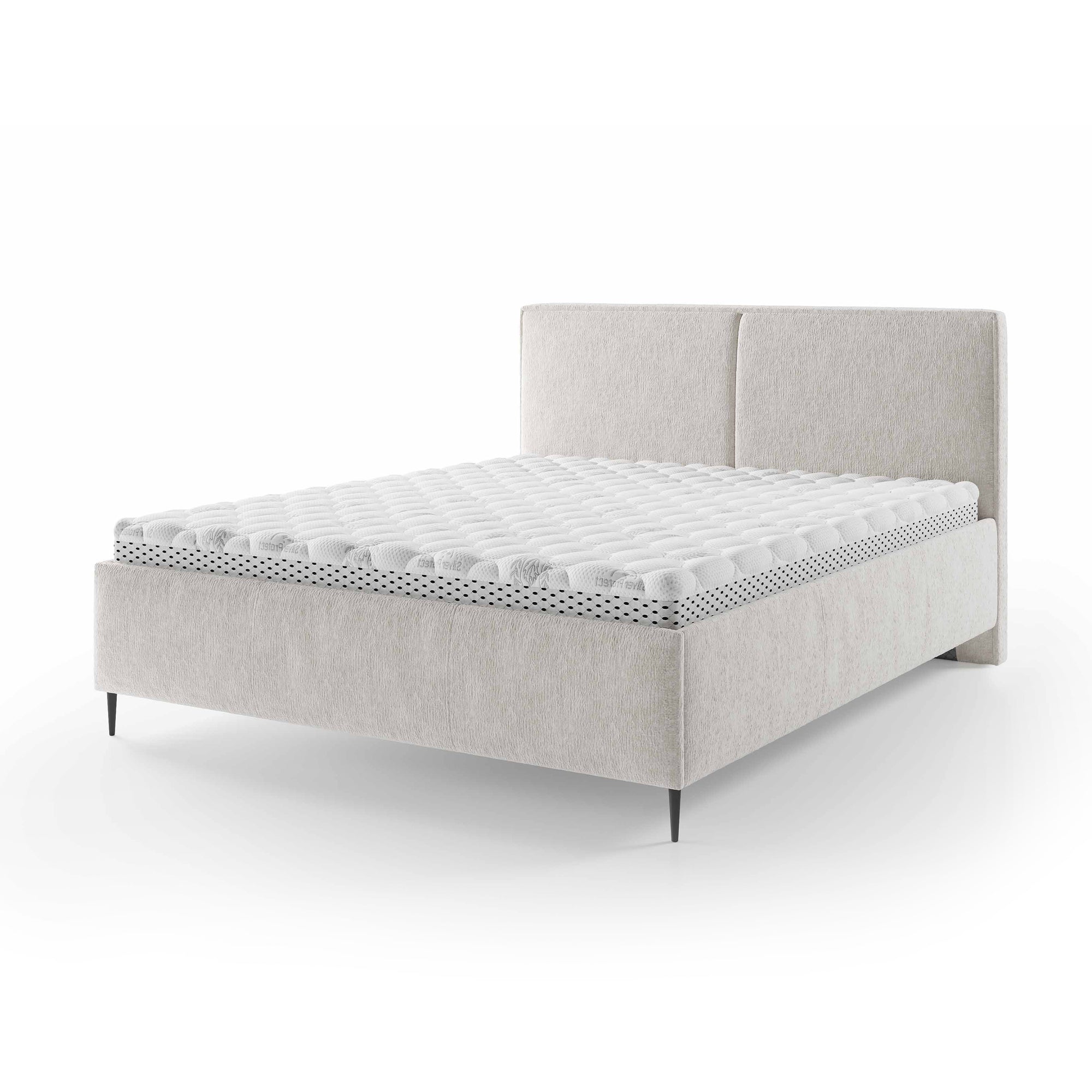 Łóżko tapicerowane z pojemnikiem w stylu minimalistycznym – puszysty zagłówek, wysokie nóżki 12 cm | Hatti 160 200 Słoneczna Perła (PERFECT HARMONY 01)