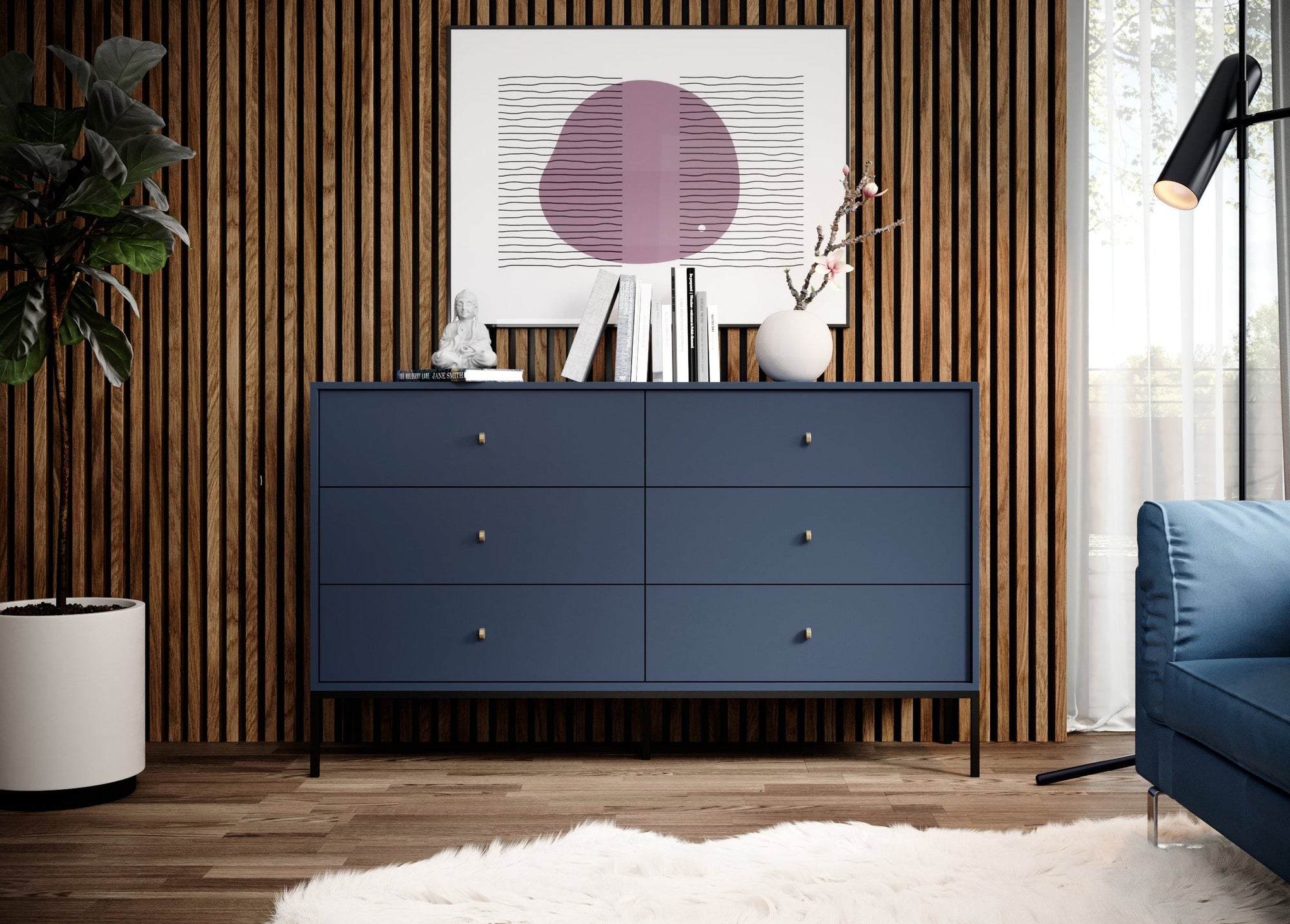 Komoda 154x89 w stylu vintage - pojemna zabudowa z szufladami, złote uchwyty, metalowe nogi | Kviat