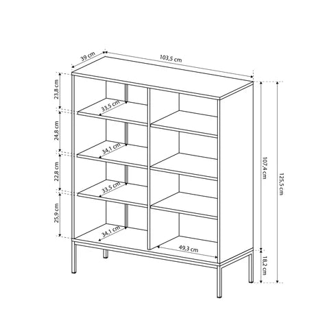 Komoda 104x126 w stylu vintage - cztery drzwi, złote uchwyty, metalowe nogi | Kviat