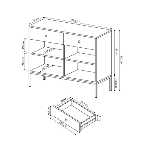 Komoda 104x84 w stylu vintage - szuflady z cichym domykiem, złote uchwyty, metalowa podstawa | Kviat