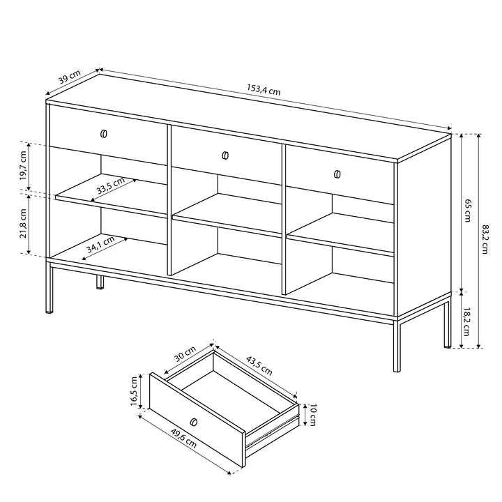 Komoda 154x84 w stylu vintage - szeroka zabudowa z miejscem do przechowywania, złote uchwyty | Kviat