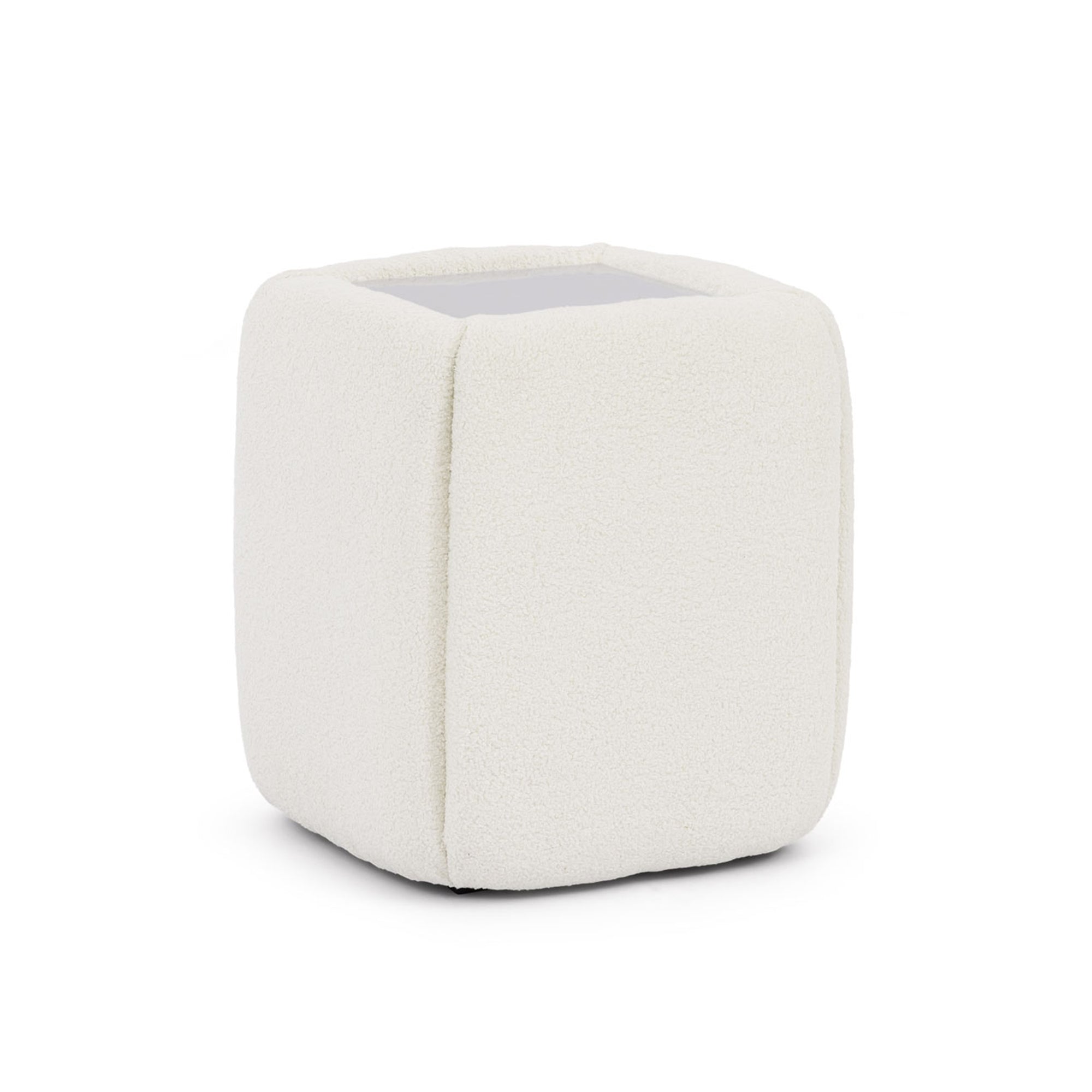 Stolik nocny 50x55 bez szuflad w stylu minimalistycznym - tapicerowany, szklany blat | Neria Kość Słoniowa (LAMBI 01)