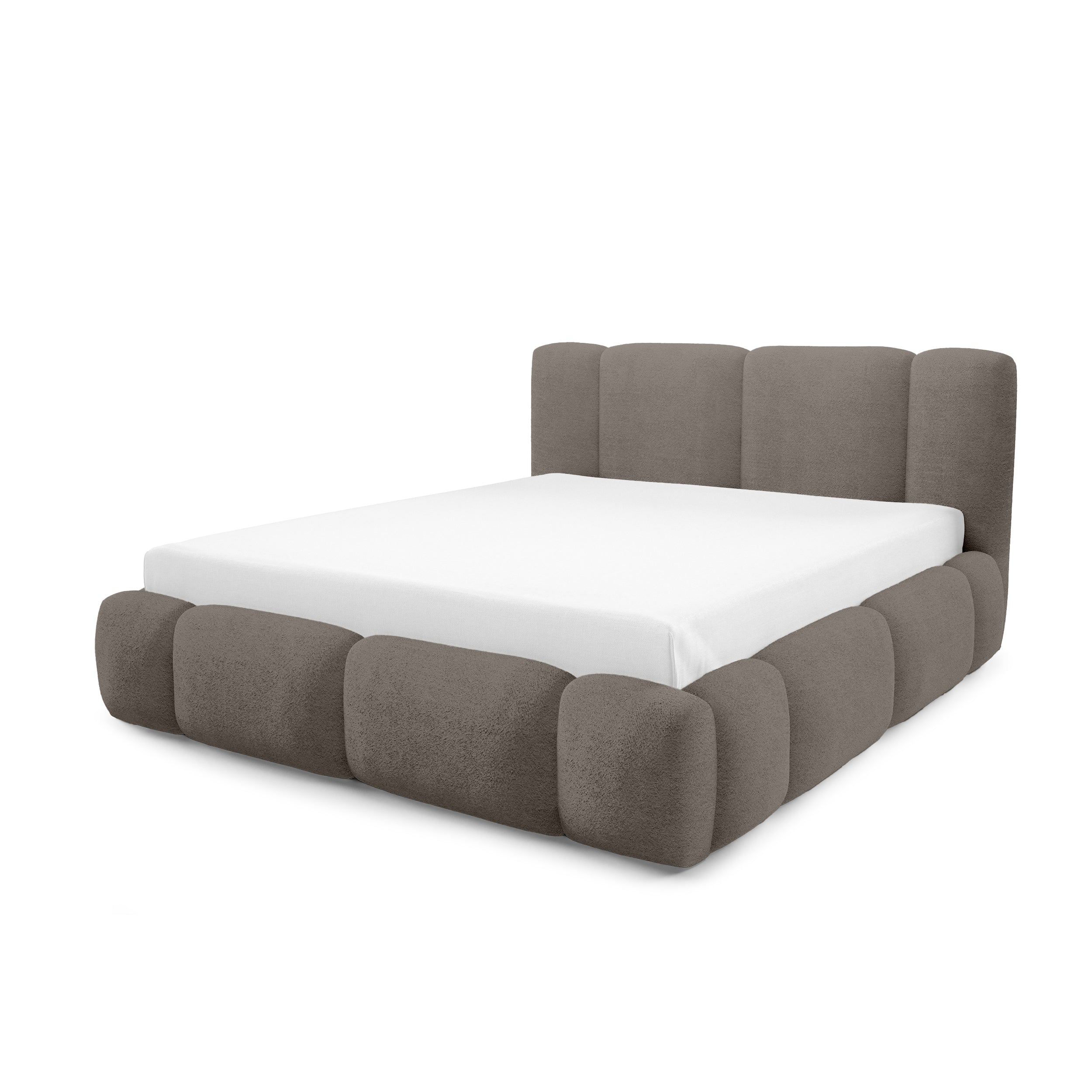 Łóżko tapicerowane z pojemnikiem w różnych rozmiarach w stylu japandi - LED, zagłówek segmentowy | Neria Nie Dębowe Cienie (LAMBI 03)