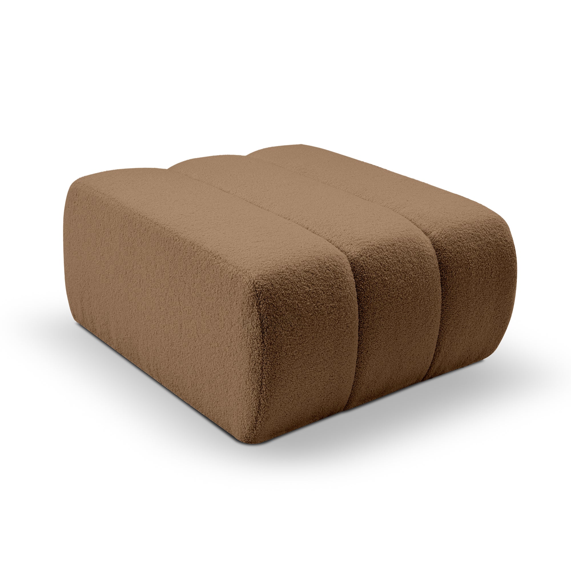 Pufa wypoczynkowa 82x41 cm w stylu organic modern - tkanina Lambi, pionowe przeszycia, 15 kolorów | BALOA Brąz Koniakowy (LAMBI 04)