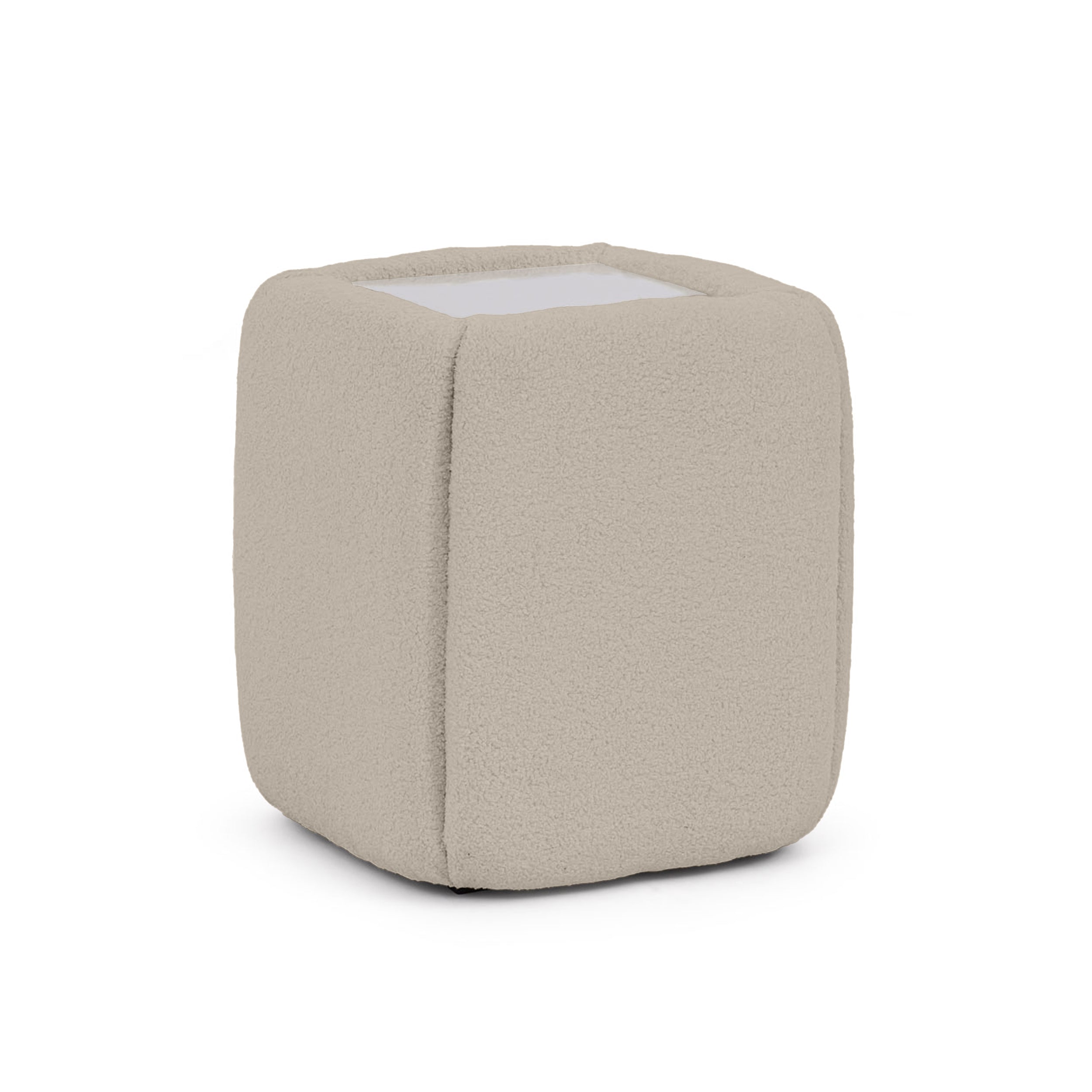 Stolik nocny 50x55 bez szuflad w stylu minimalistycznym - tapicerowany, szklany blat | Neria Piaskowy Len (LAMBI 05)