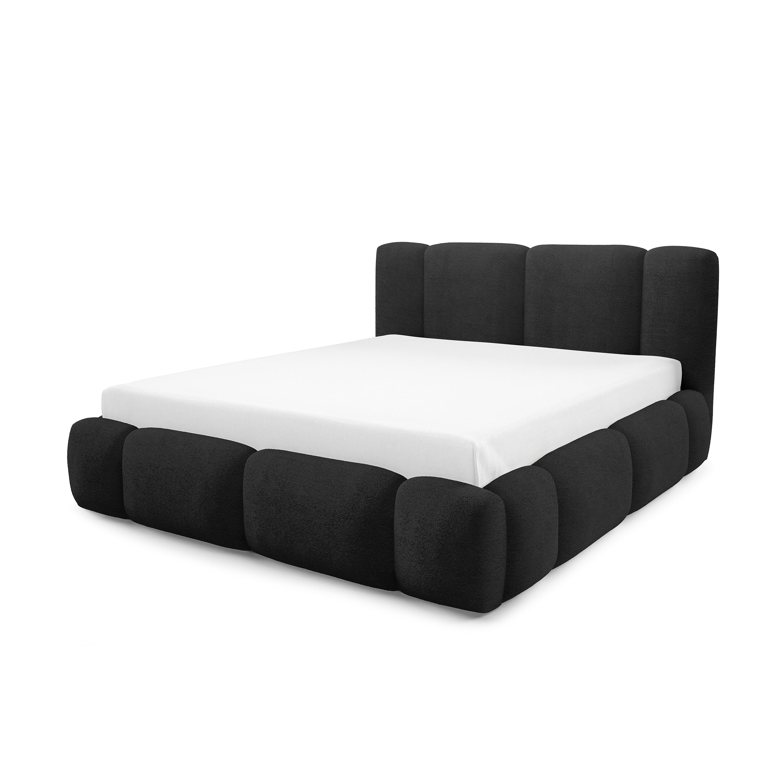 Łóżko tapicerowane z pojemnikiem w różnych rozmiarach w stylu japandi - LED, zagłówek segmentowy | Neria Nie Onyks (LAMBI 13)