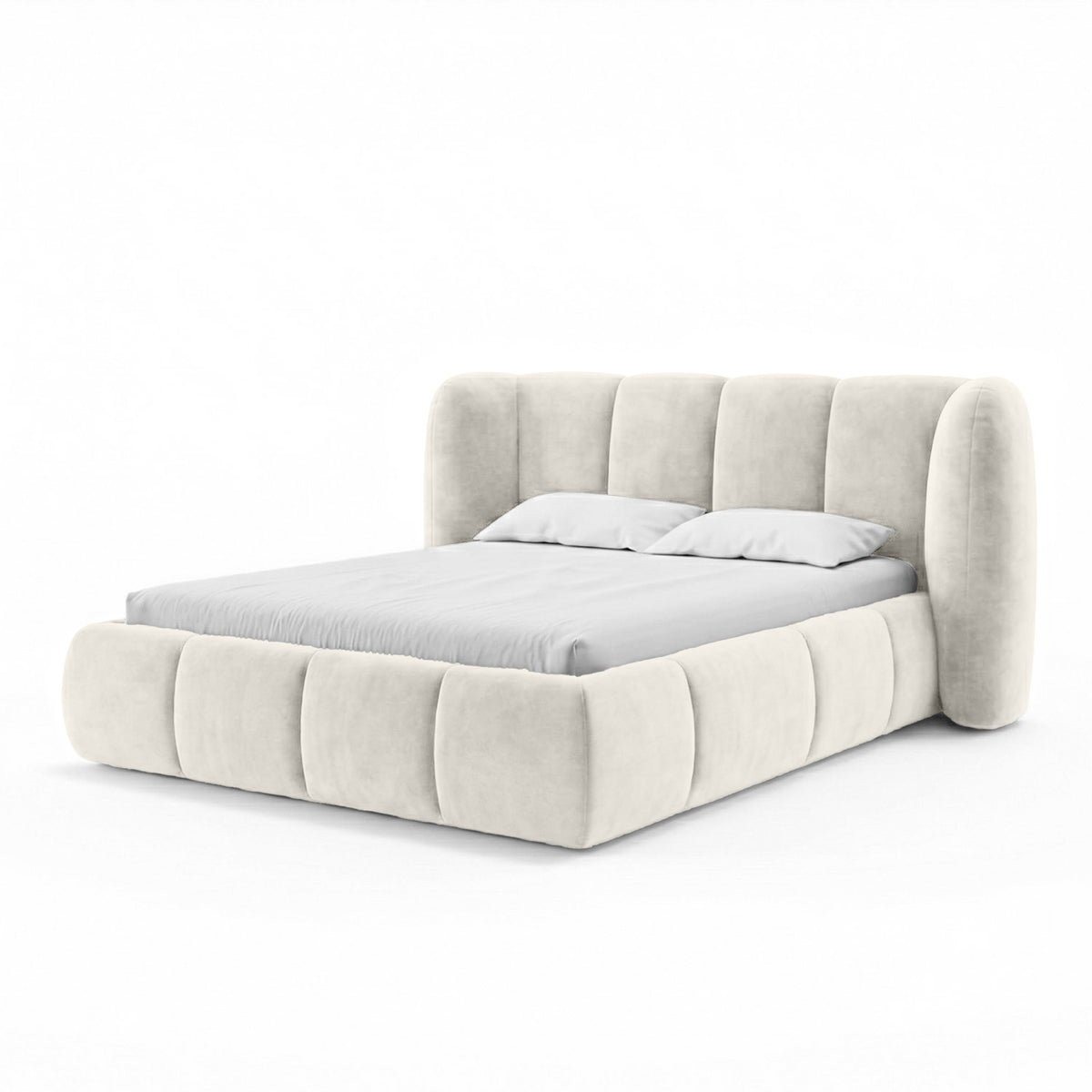 Polsterbett mit vertikaler Steppung und Bettkasten im Soft-Modern-Stil | Ventara