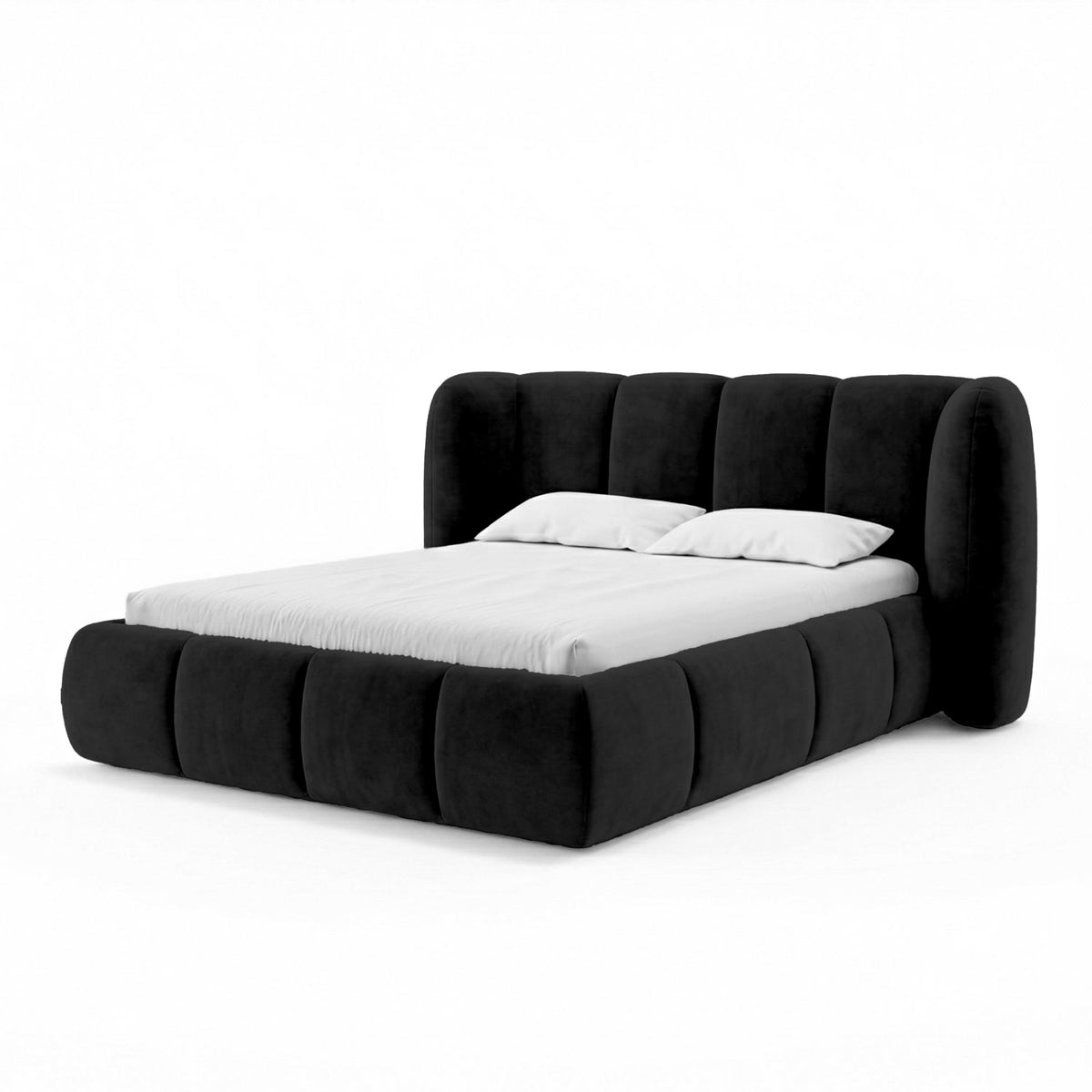 Polsterbett mit vertikaler Steppung und Bettkasten im Soft-Modern-Stil | Ventara