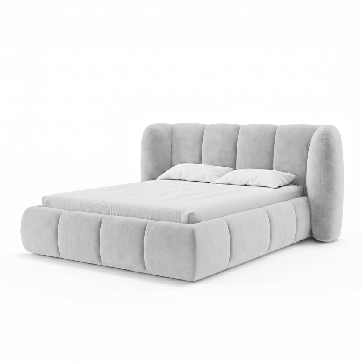 Polsterbett mit vertikaler Steppung und Bettkasten im Soft-Modern-Stil | Ventara