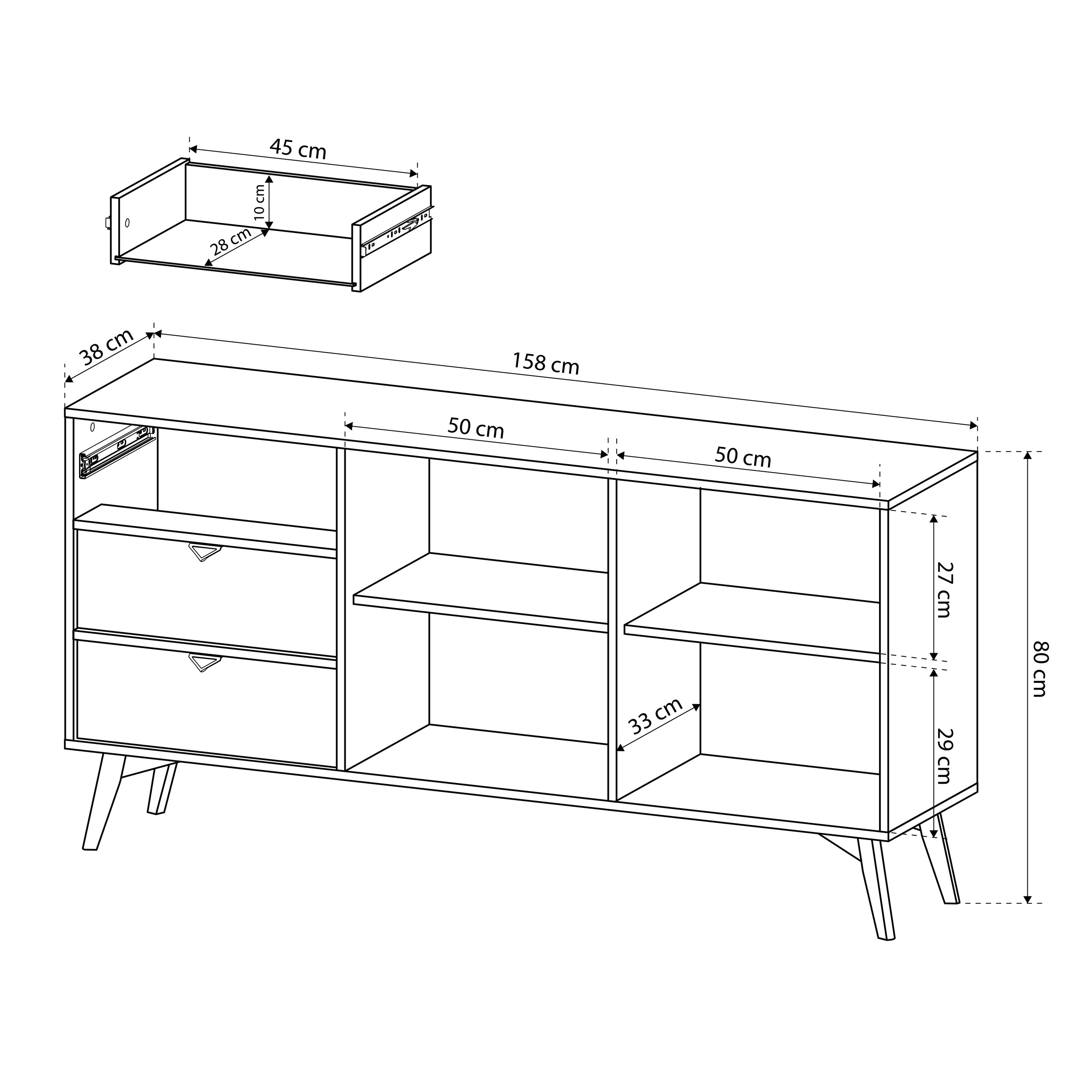 Kommode 158x80 mit Schubladen und Schränken im Japandi-Stil | Mandala