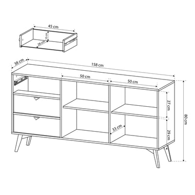 Kommode 158x80 mit Schubladen und Schränken im Japandi-Stil | Mandala
