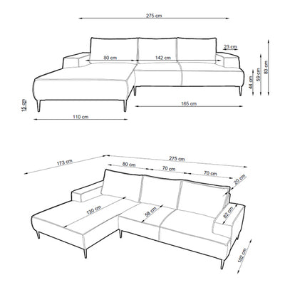3-Sitzer-Ecksofa 275 cm im Modern-Classic-Stil | May