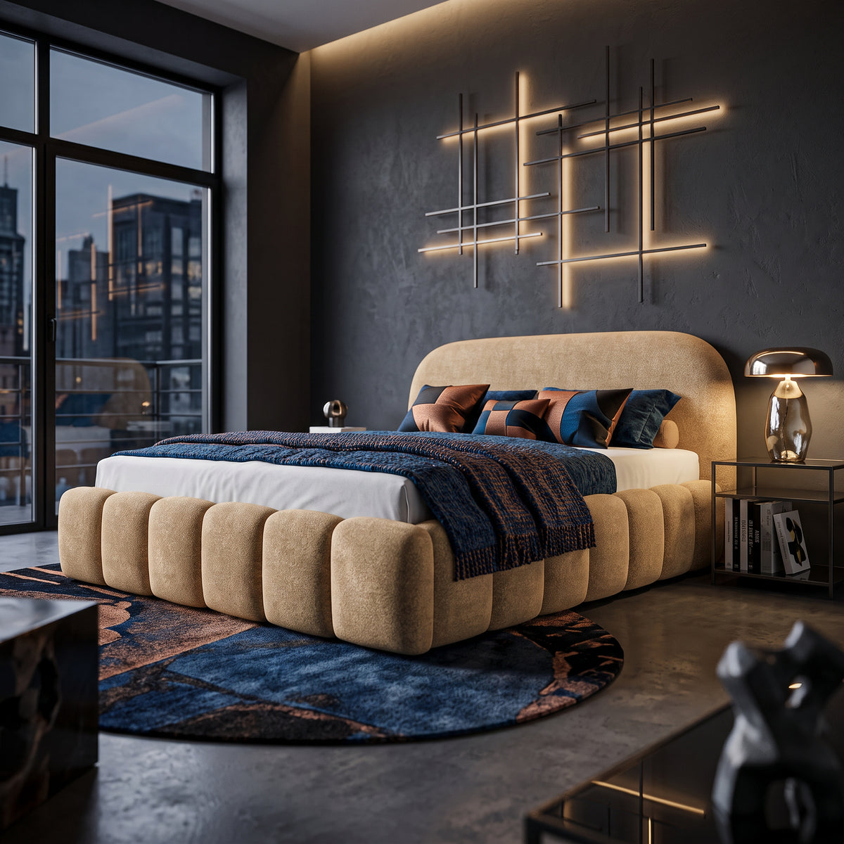 Polsterbett mit Bettkasten im Modern-Soft-Stil, Stoff Monte | Tegell