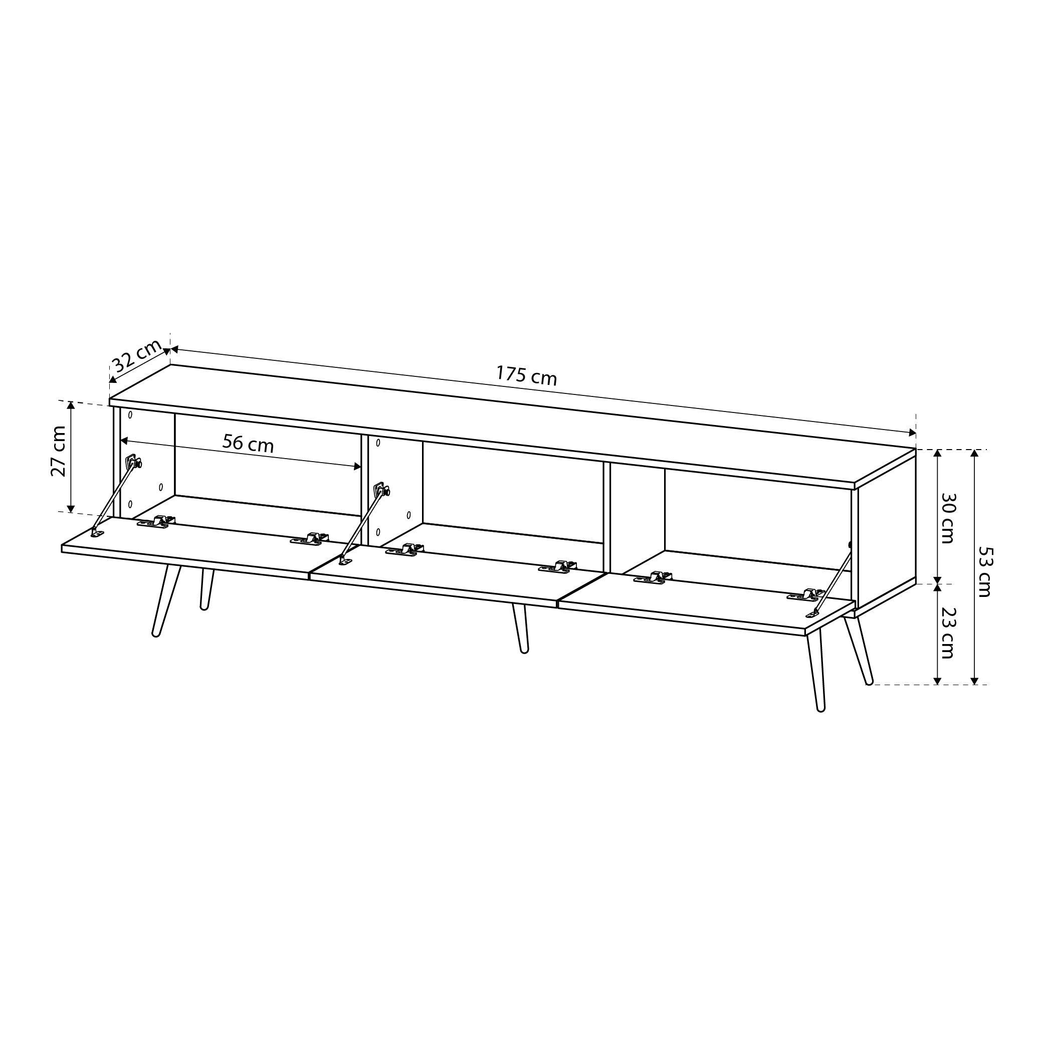 TV-Schrank 175x30 mit goldenen Akzenten | Meva