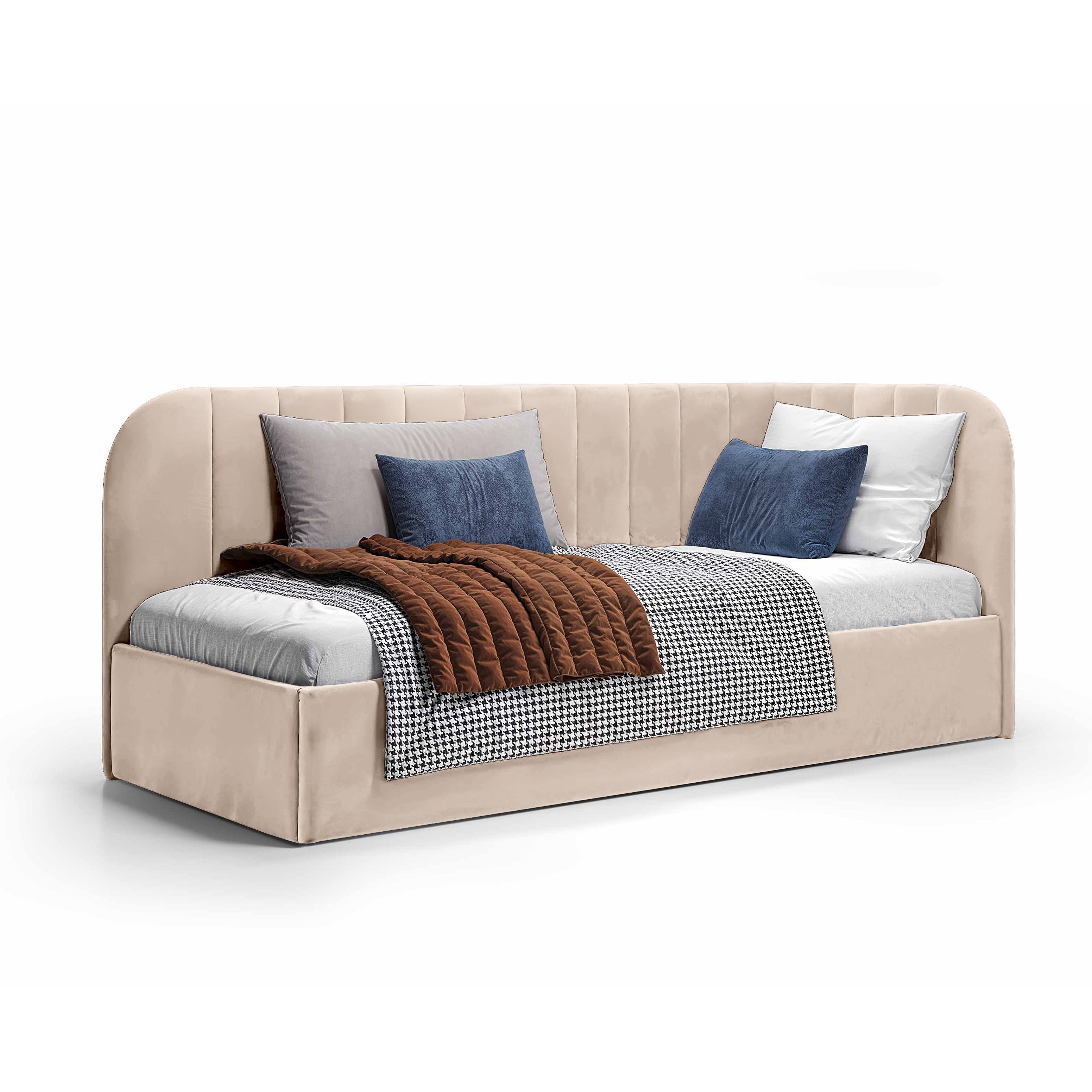 Łóżko narożne z pojemnikiem 101x212 w stylu skandynawskim | Mily Lewo Beżowa Glina (SALVADOR 02)