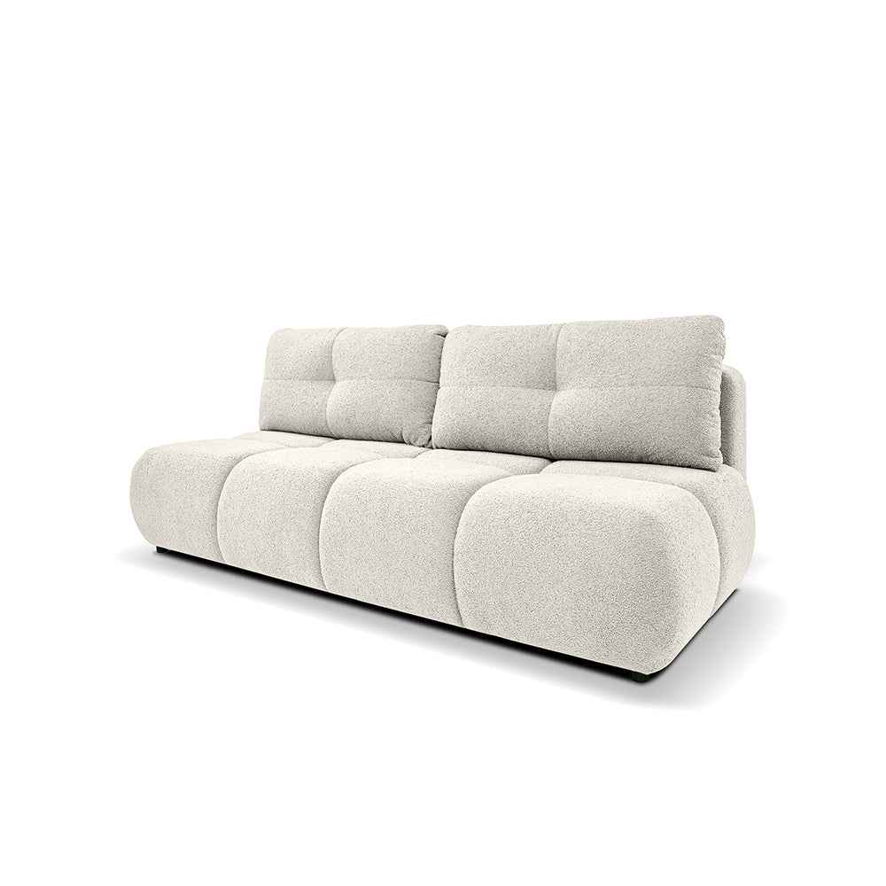 Sofa 3-osobowa z funkcją spania 142x200 w stylu miękkiego minimalizmu – z pojemnikiem, automat DL | Milorya Lniany Kamień (NOW OR NEVER 03)