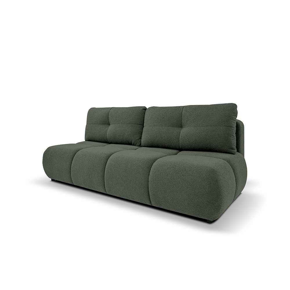 Sofa 3-osobowa z funkcją spania 142x200 w stylu miękkiego minimalizmu – z pojemnikiem, automat DL | Milorya Leśny Mrok (NOW OR NEVER 37)
