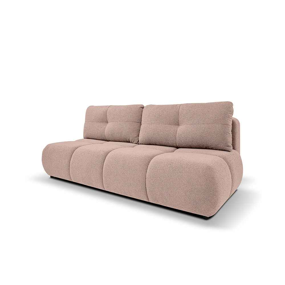 Sofa 3-osobowa z funkcją spania 142x200 w stylu miękkiego minimalizmu – z pojemnikiem, automat DL | Milorya Pudrowy Koral (NOW OR NEVER 61)