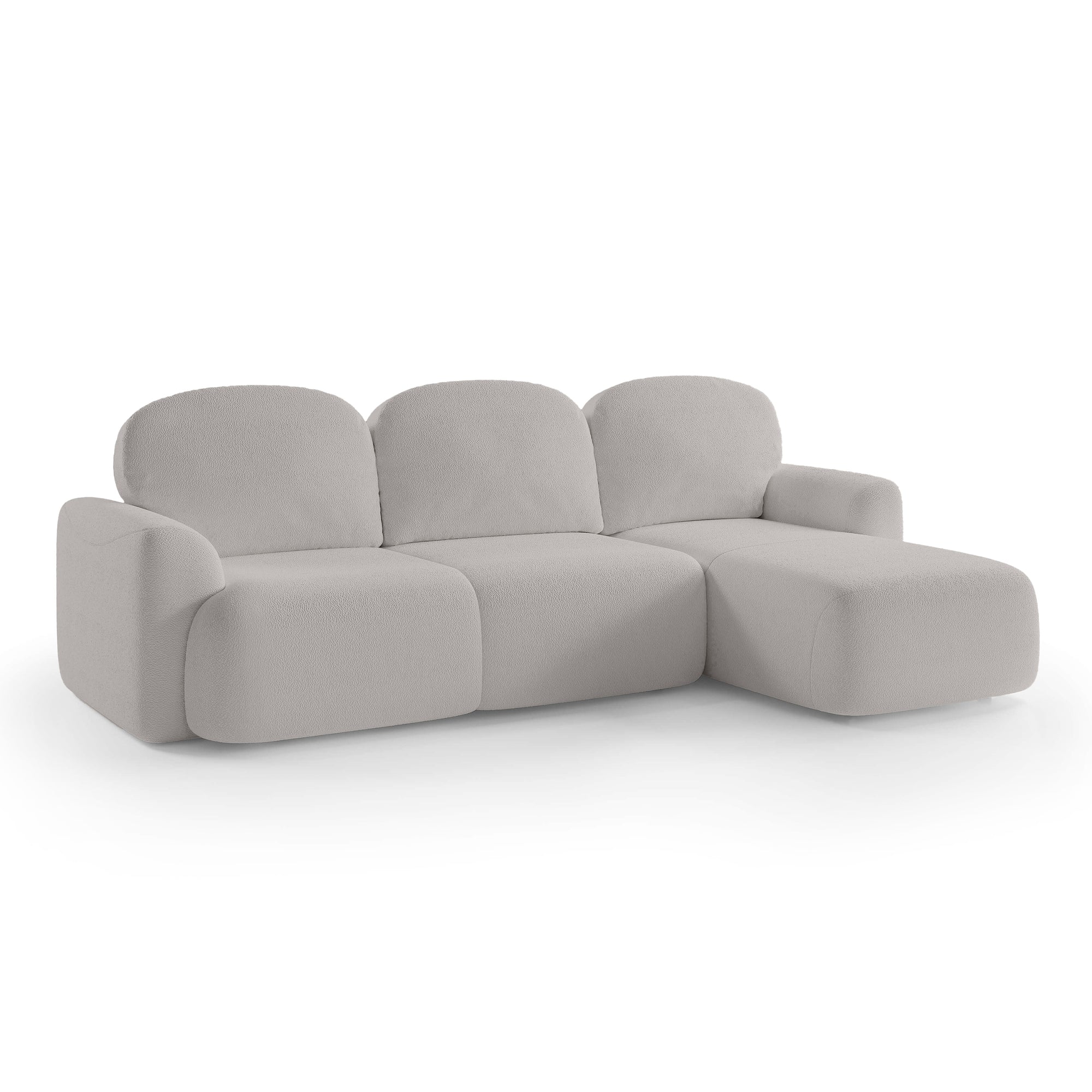 Narożnik z funkcją spania 3–4 osobowy DL 260 cm w stylu nowoczesnym – system Lux, pianka HR, pojemnik na pościel | Bulu Prawostronna Popieliste Lustro (PERFECT HARMONY 80)