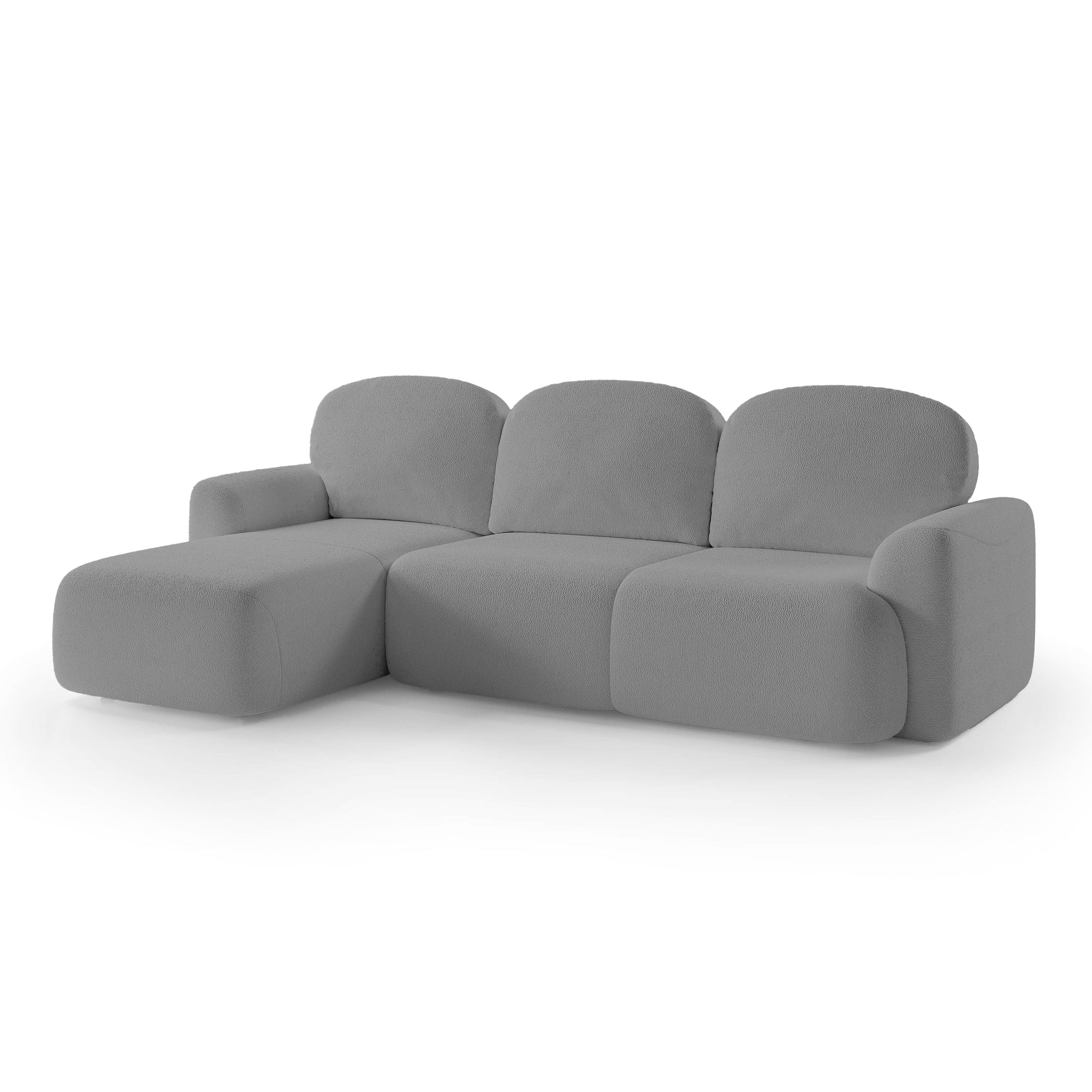 Narożnik z funkcją spania 3–4 osobowy DL 260 cm w stylu nowoczesnym – system Lux, pianka HR, pojemnik na pościel | Bulu Lewostronna Kamienna Mgła (PERFECT HARMONY 85)