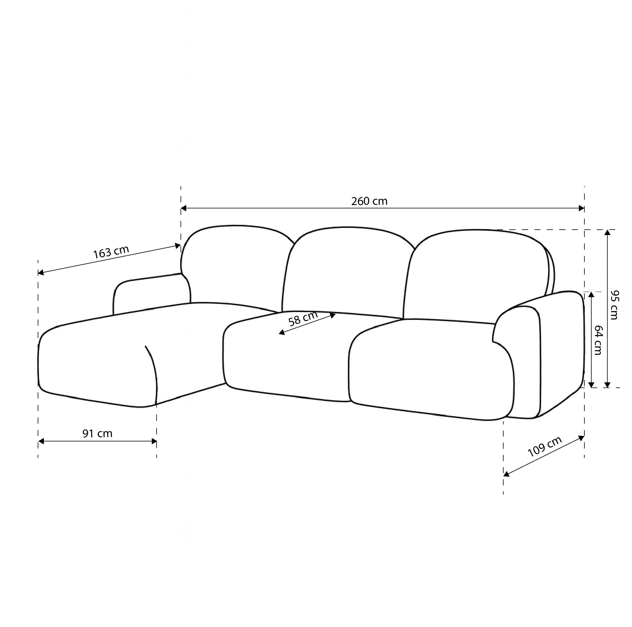 3–4-Sitzer-Ecksofa mit Schlaffunktion DL 260 cm im modernen Stil | Bulu