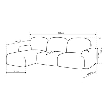 3–4-Sitzer-Ecksofa mit Schlaffunktion DL 260 cm im modernen Stil | Bulu