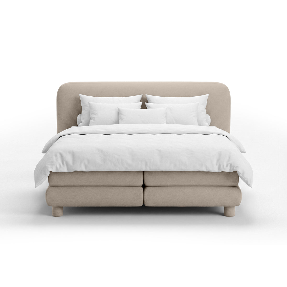 Kontinentalbett mit abgerundetem Kopfteil im Modern-Organic-Stil | Portela
