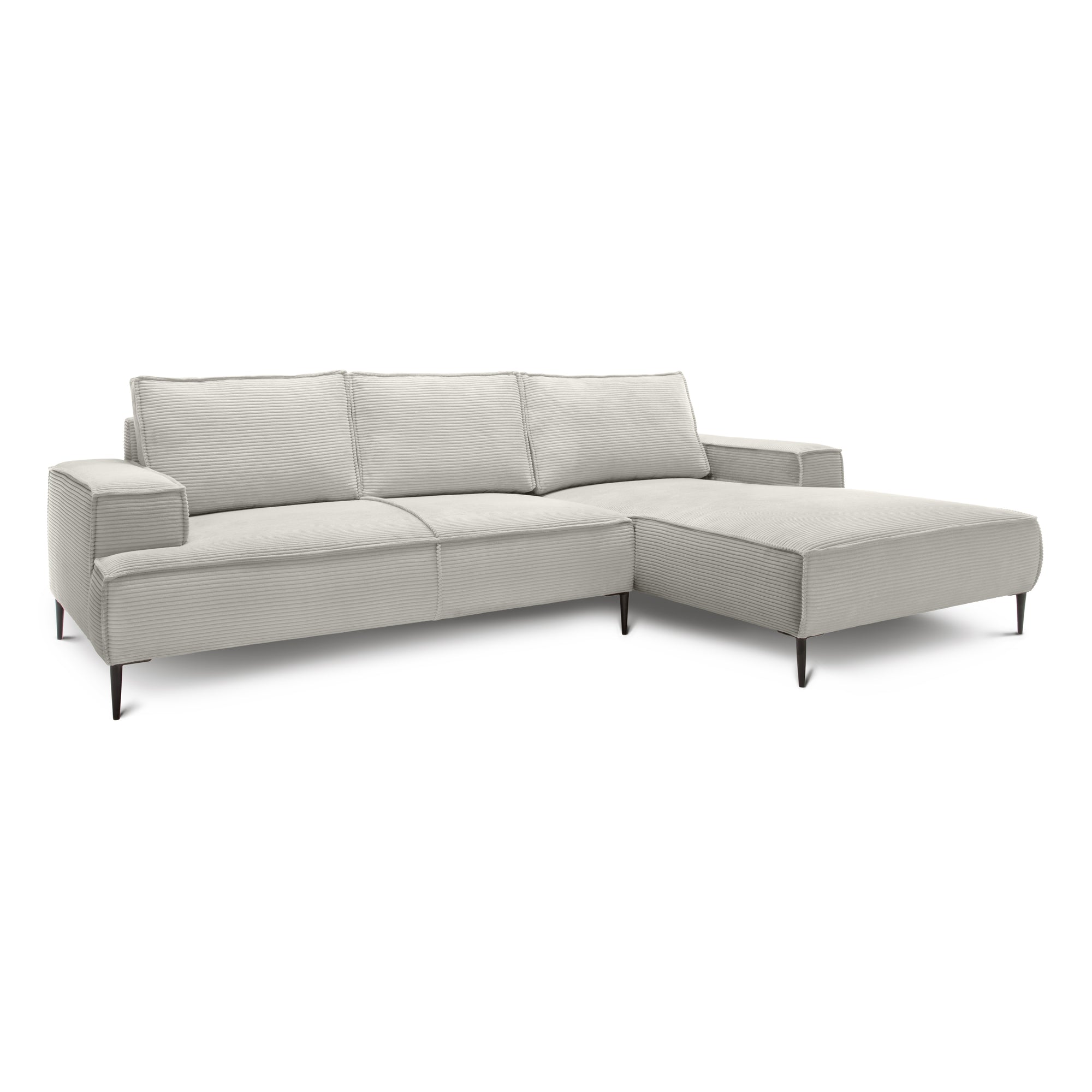 Narożnik 3-osobowy 275 cm w stylu modern classic – tkanina POSO, pianka T35 | May Lniany Krem (POSO 100) Prawostronny