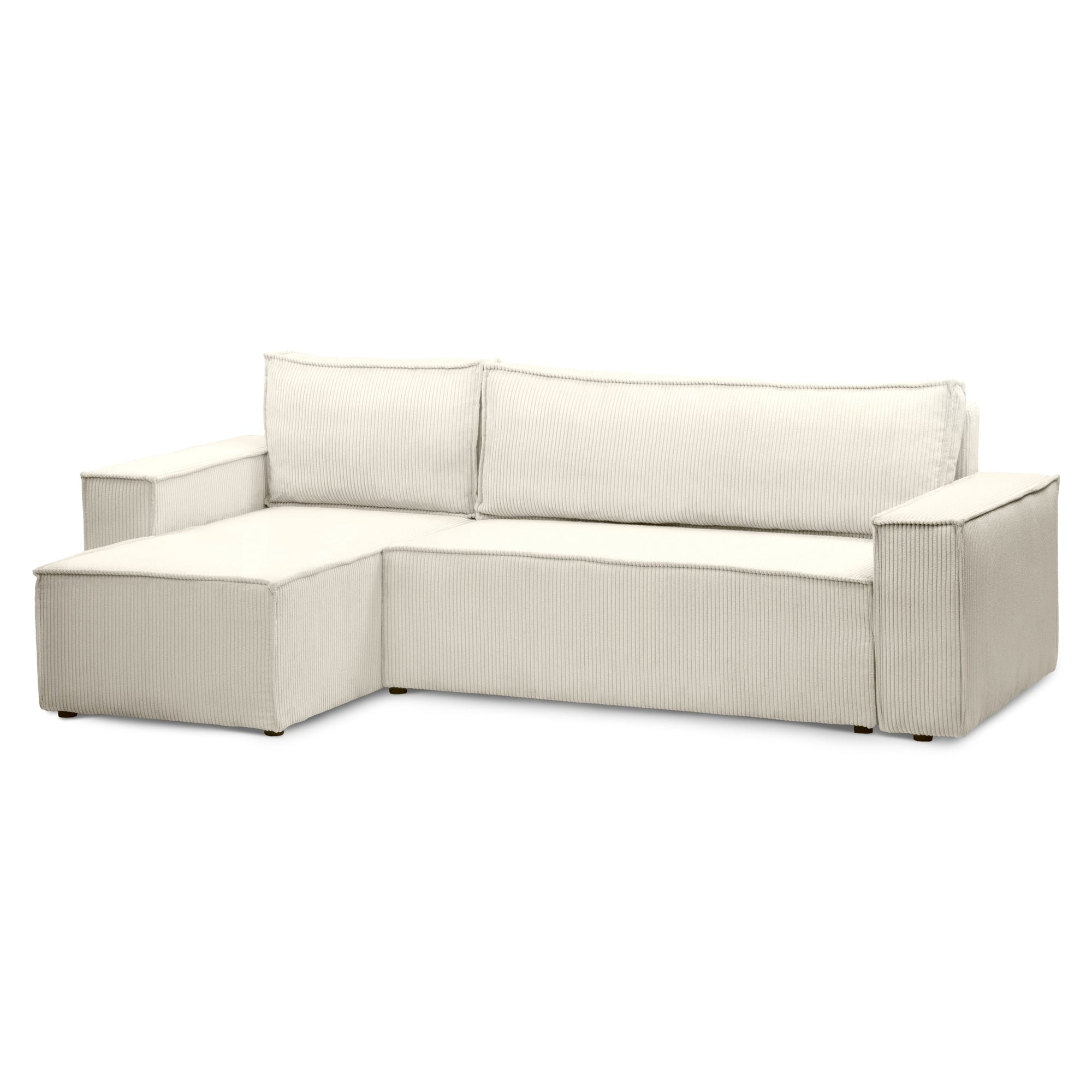 Narożnik uniwersalny z funkcją spania 3-osobowy 200x142–154 w stylu loft – tkanina POSO, pojemnik na pościel, mechanizm DL | Agi Kość Słoniowa (POSO 105) Uniwersalny