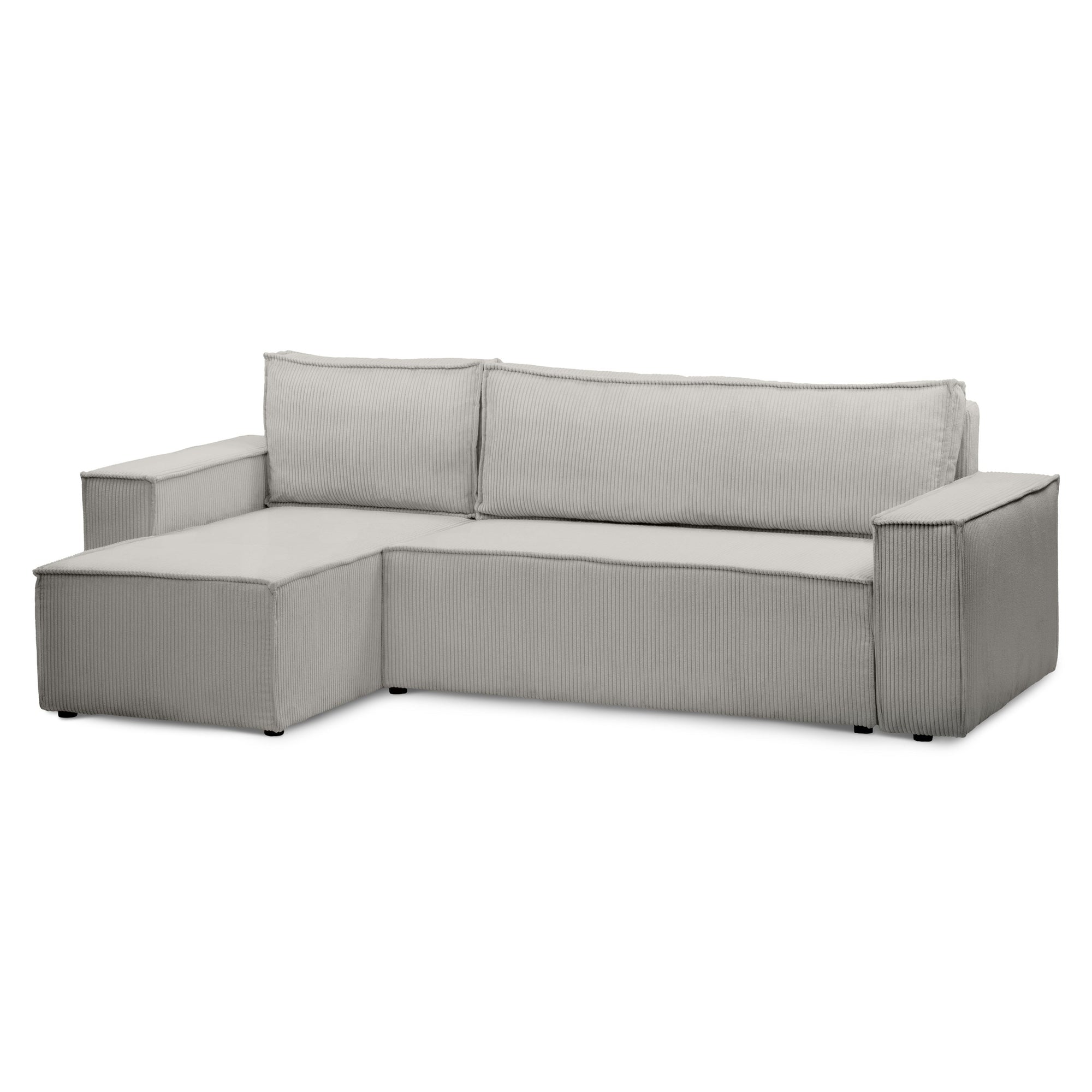 Narożnik uniwersalny z funkcją spania 3-osobowy 200x142–154 w stylu loft – tkanina POSO, pojemnik na pościel, mechanizm DL | Agi Popielata Biel (POSO 110) Uniwersalny