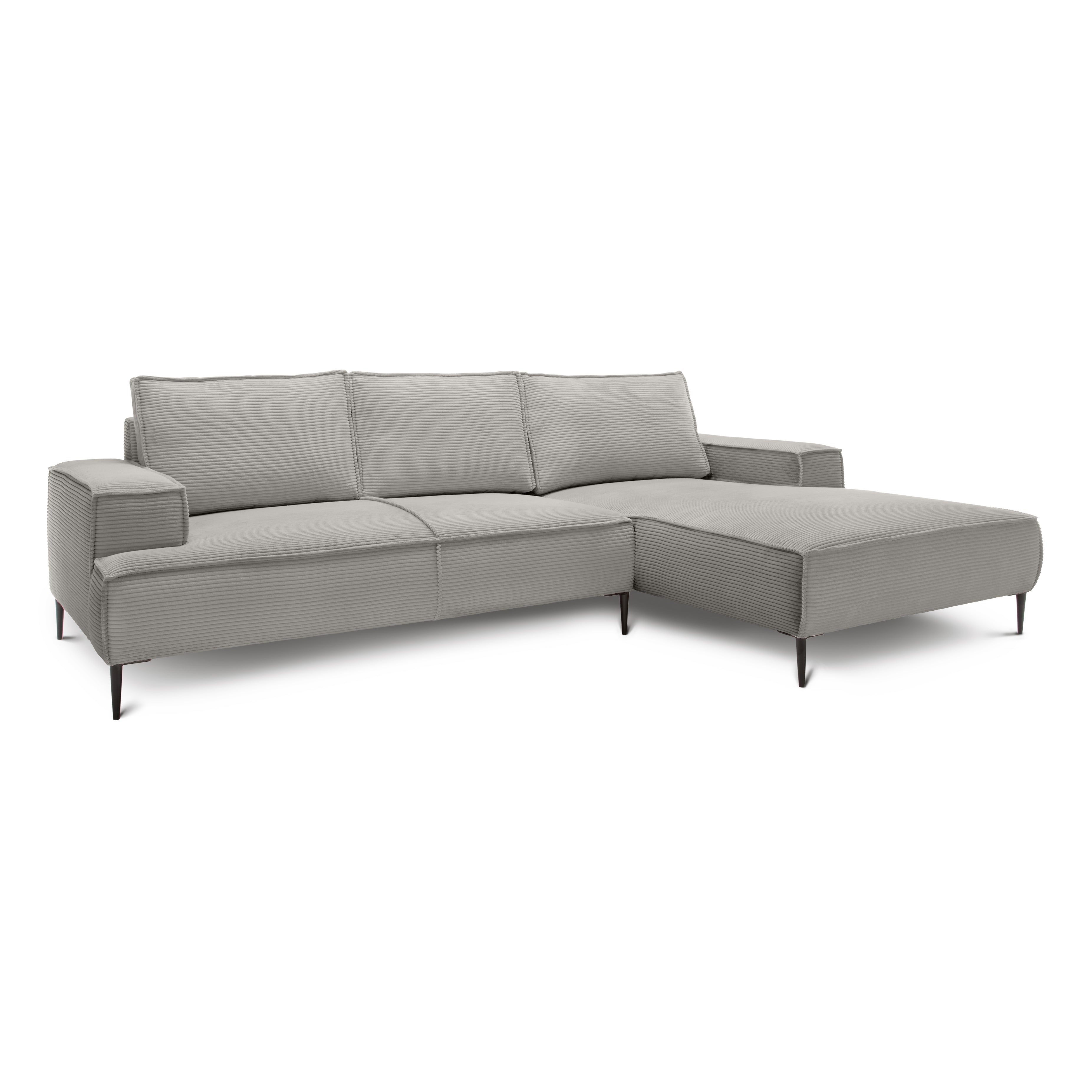 Narożnik 3-osobowy 275 cm w stylu modern classic – tkanina POSO, pianka T35 | May Popielata Biel (POSO 110) Prawostronny
