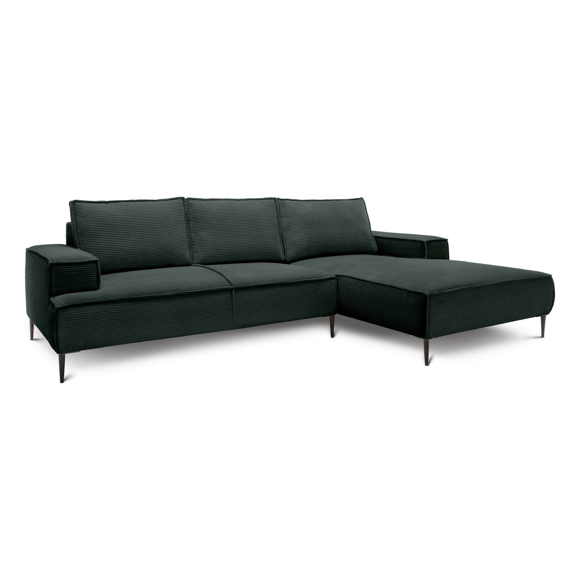 Narożnik 3-osobowy 275 cm w stylu modern classic – tkanina POSO, pianka T35 | May Leśna Zieleń (POSO 14) Prawostronny