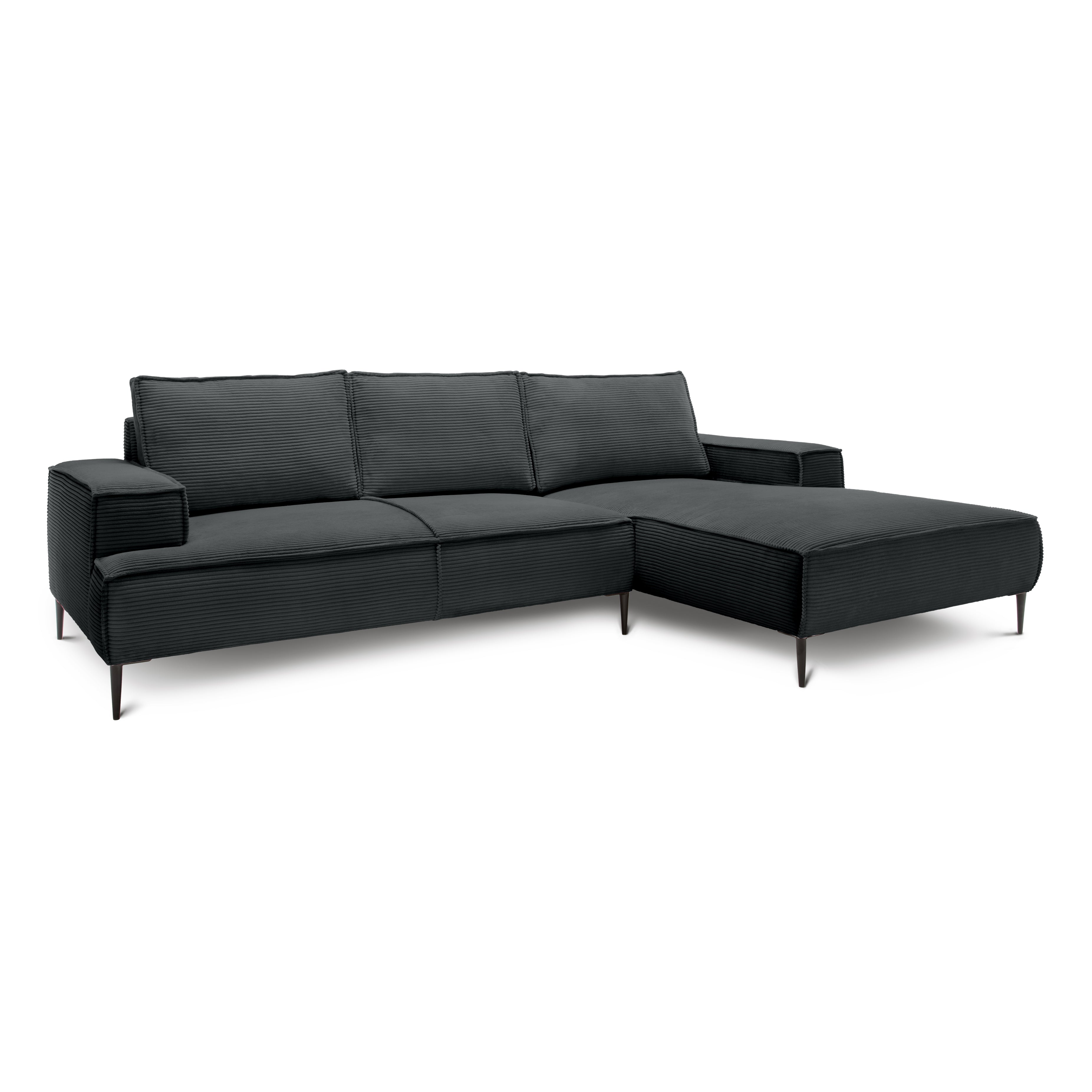 Narożnik 3-osobowy 275 cm w stylu modern classic – tkanina POSO, pianka T35 | May Antracyt (POSO 34) Prawostronny