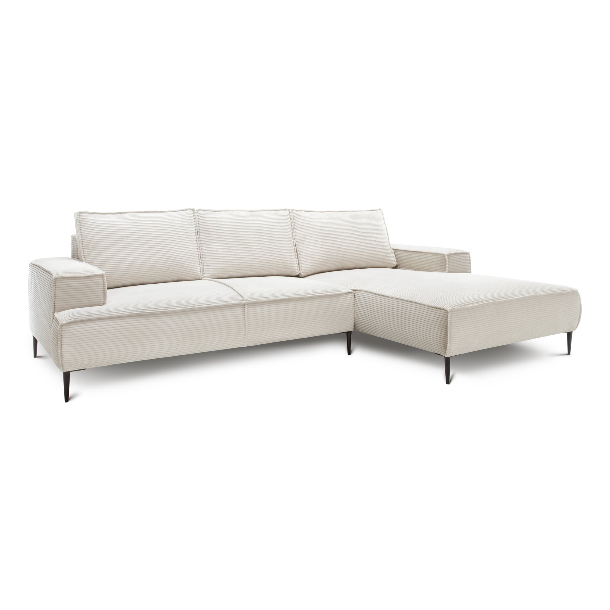 Narożnik 3-osobowy 275 cm w stylu modern classic – tkanina POSO, pianka T35 | May Porcelanowy Beż (POSO 38) Prawostronny