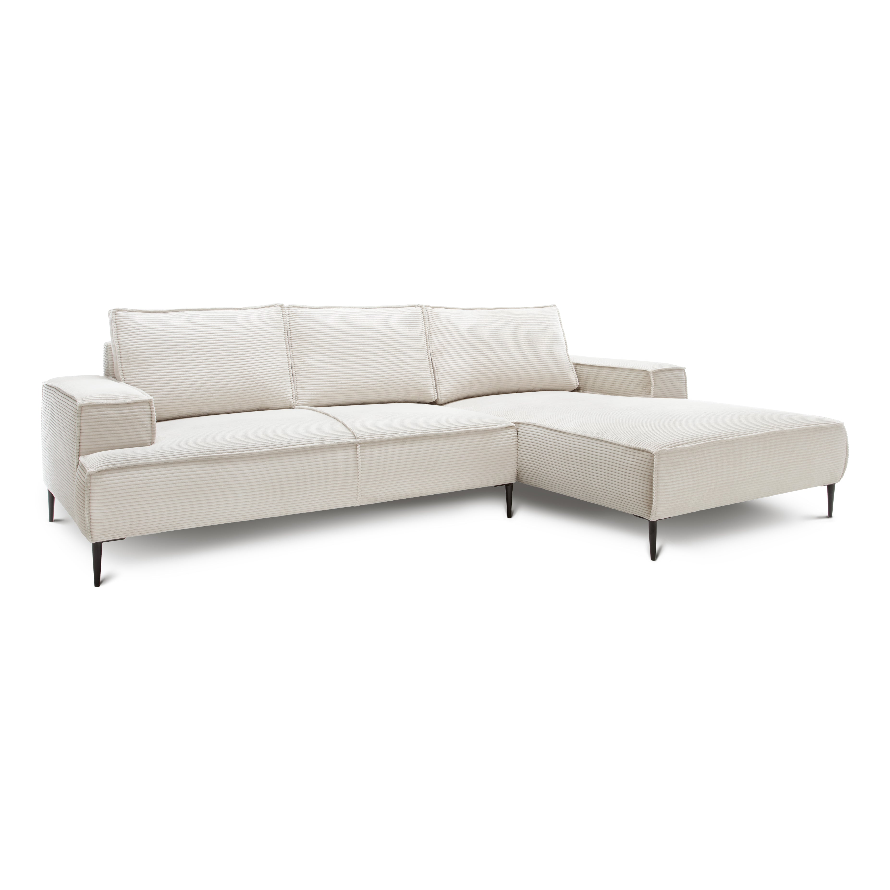 Narożnik 3-osobowy 275 cm w stylu modern classic – tkanina POSO, pianka T35 | May Porcelanowy Beż (POSO 38) Prawostronny