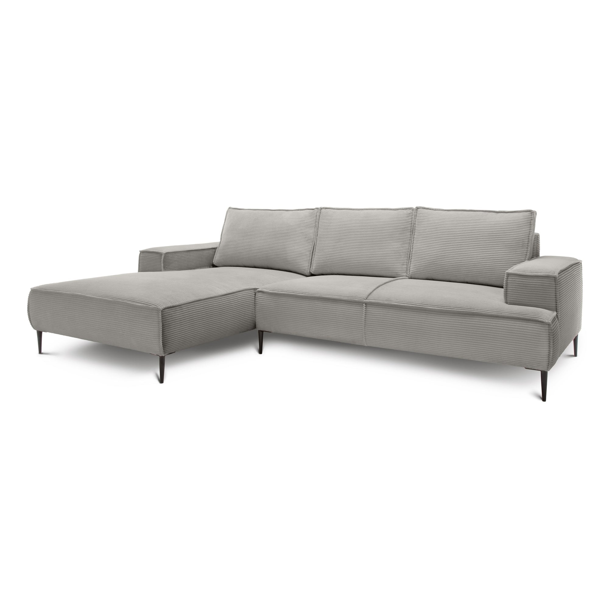 Narożnik 3-osobowy 275 cm w stylu modern classic – tkanina POSO, pianka T35 | May Popielata Biel (POSO 110) Lewostronny