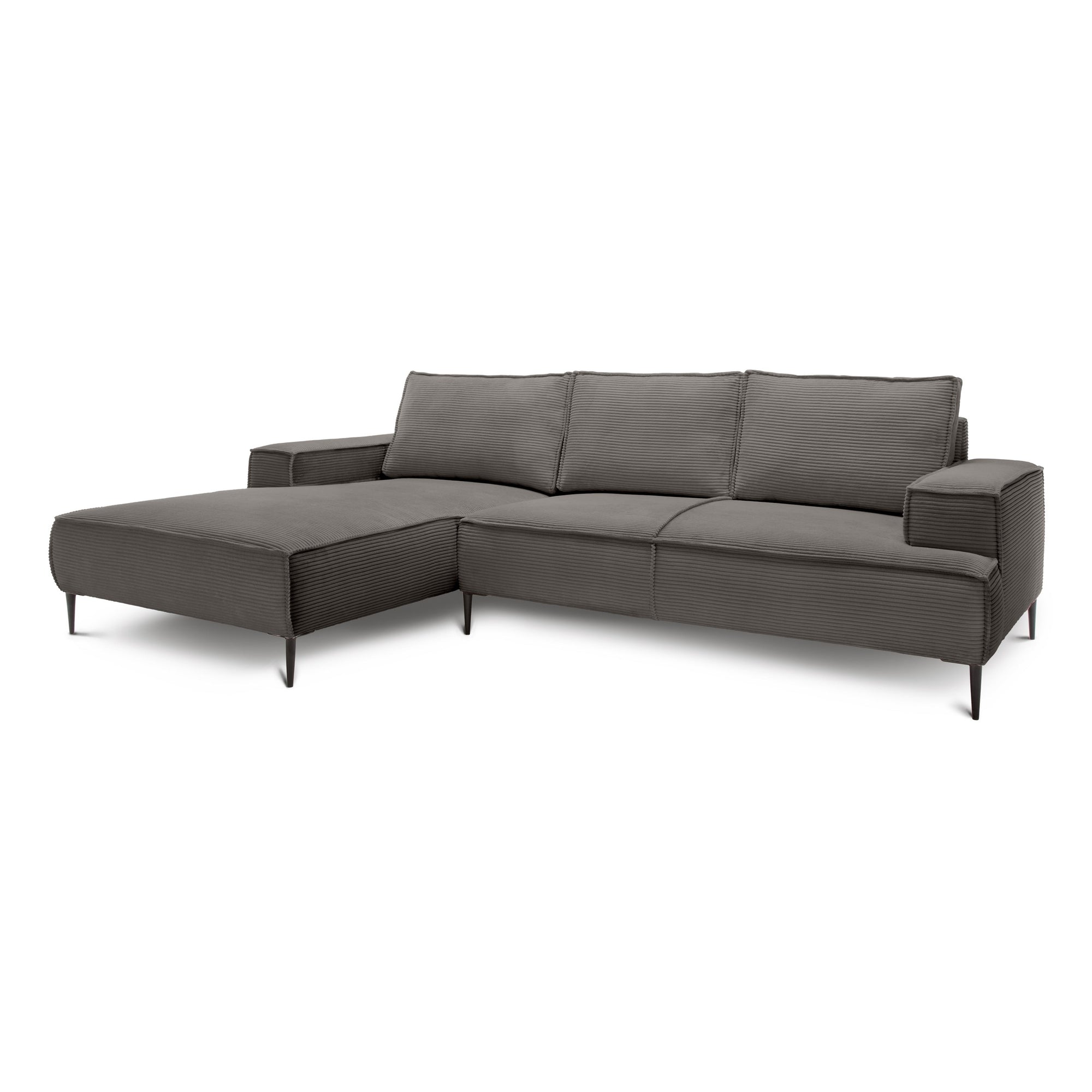 Narożnik 3-osobowy 275 cm w stylu modern classic – tkanina POSO, pianka T35 | May Brązowy Grafit (POSO 120) Lewostronny