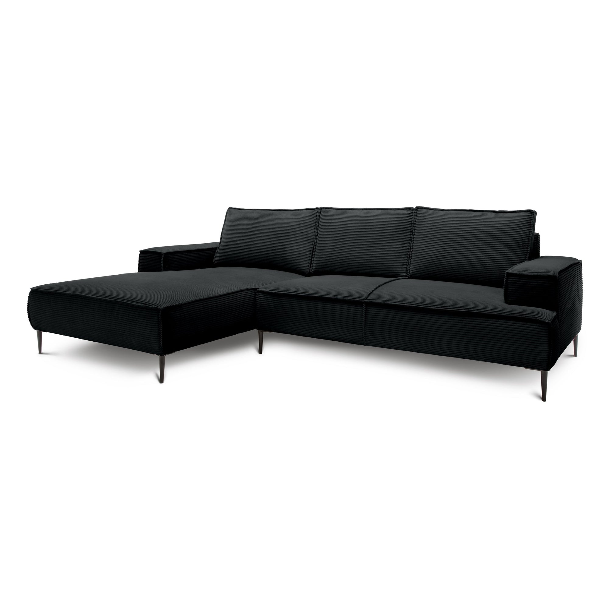 Narożnik 3-osobowy 275 cm w stylu modern classic – tkanina POSO, pianka T35 | May Węgiel (POSO 135) Lewostronny