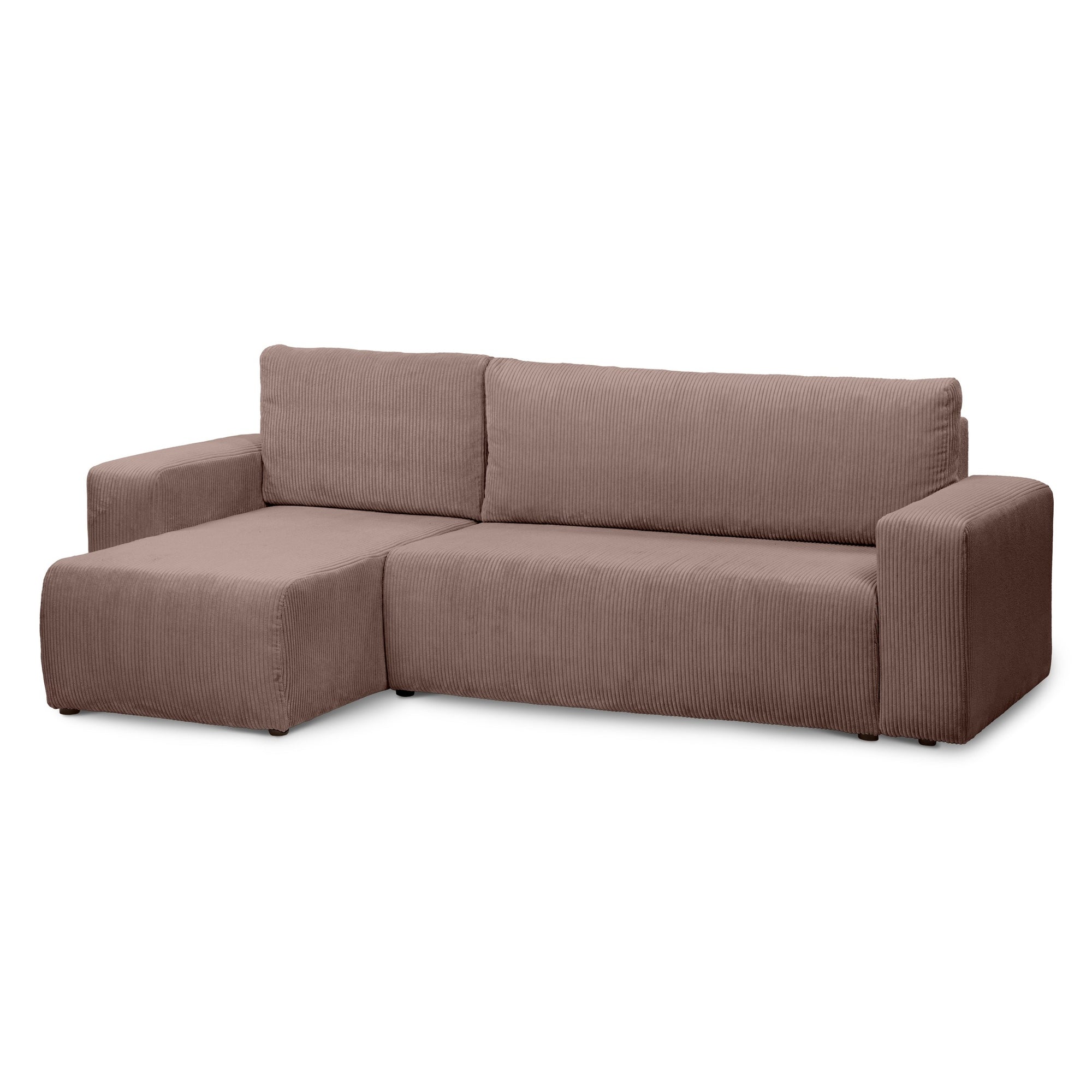 Narożnik uniwersalny z funkcją spania 3-osobowy 200x142–154 w stylu loft – sztruks POSO, pojemnik na pościel, mechanizm DL | Kingi Jesienny Brąz (POSO 27) Uniwersalny