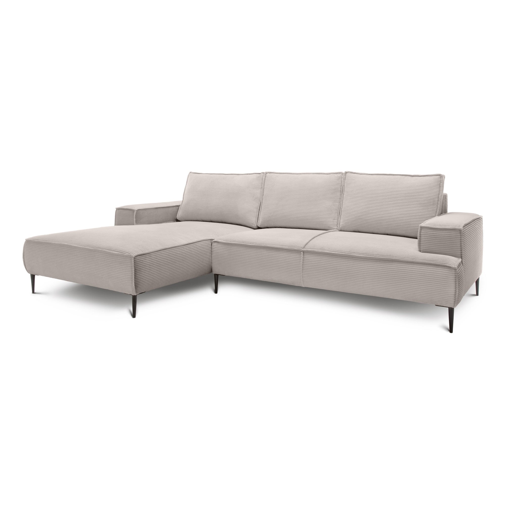 Narożnik 3-osobowy 275 cm w stylu modern classic – tkanina POSO, pianka T35 | May Piaskowy Kamień (POSO 02) Lewostronny