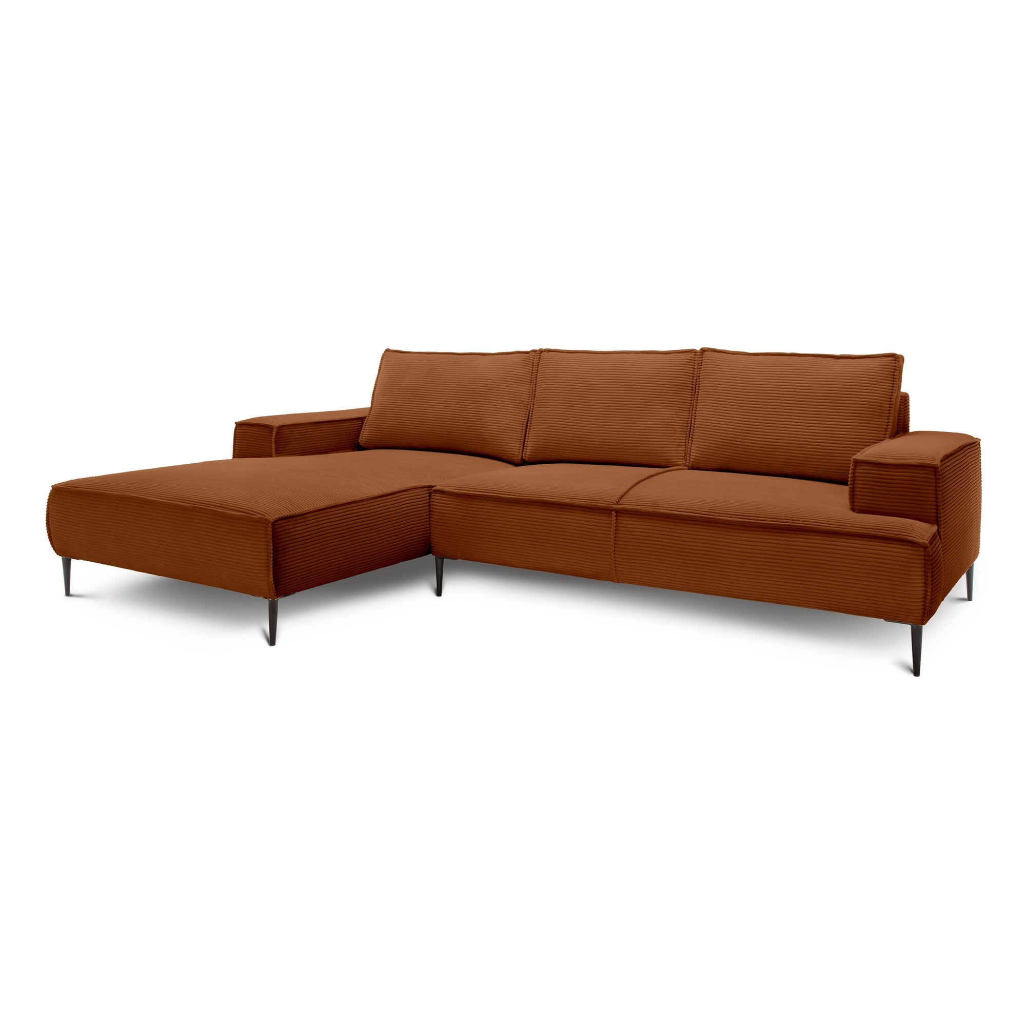 Narożnik 3-osobowy 275 cm w stylu modern classic – tkanina POSO, pianka T35 | May Machoń (POSO 40) Lewostronny