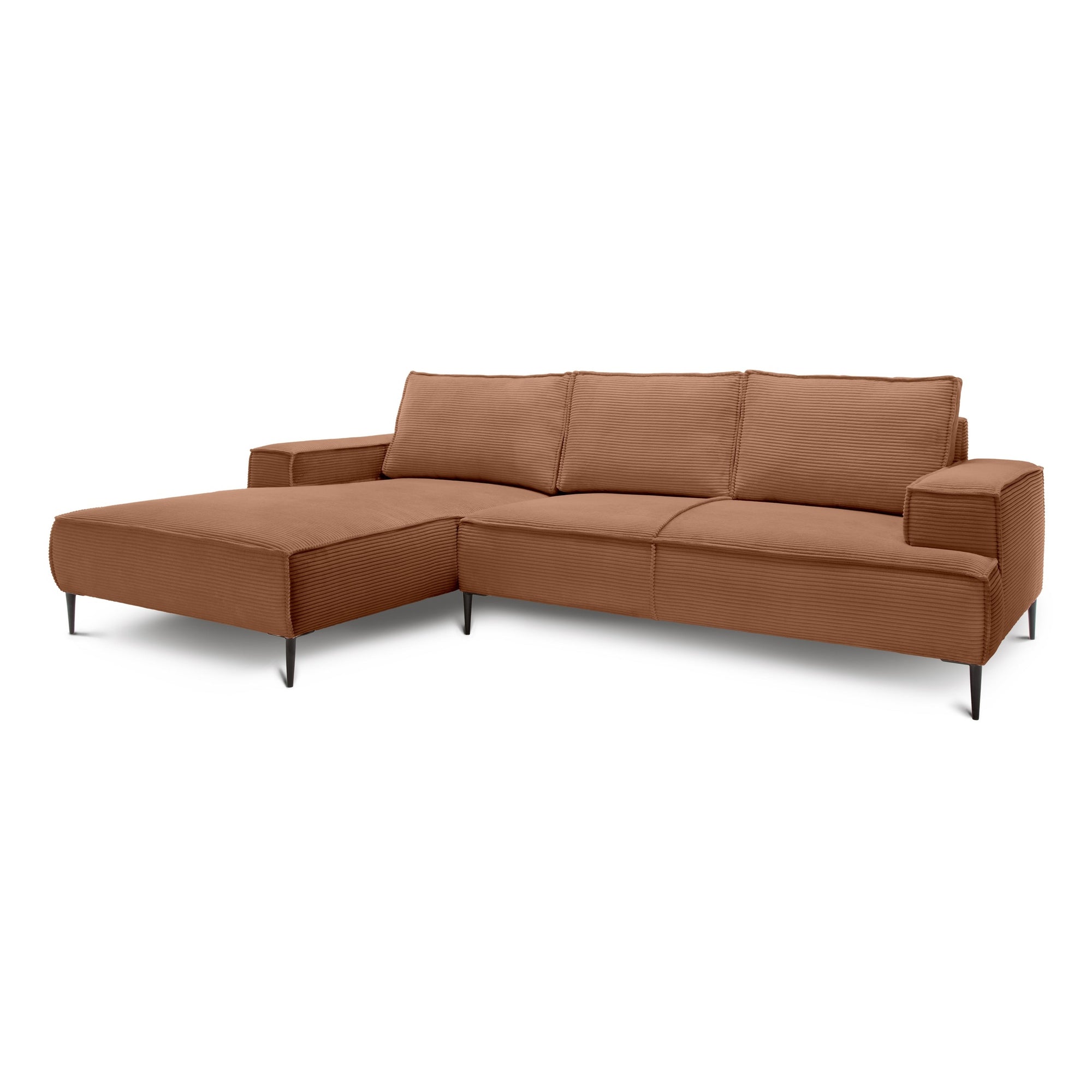 Narożnik 3-osobowy 275 cm w stylu modern classic – tkanina POSO, pianka T35 | May Cynamon (POSO 41) Lewostronny